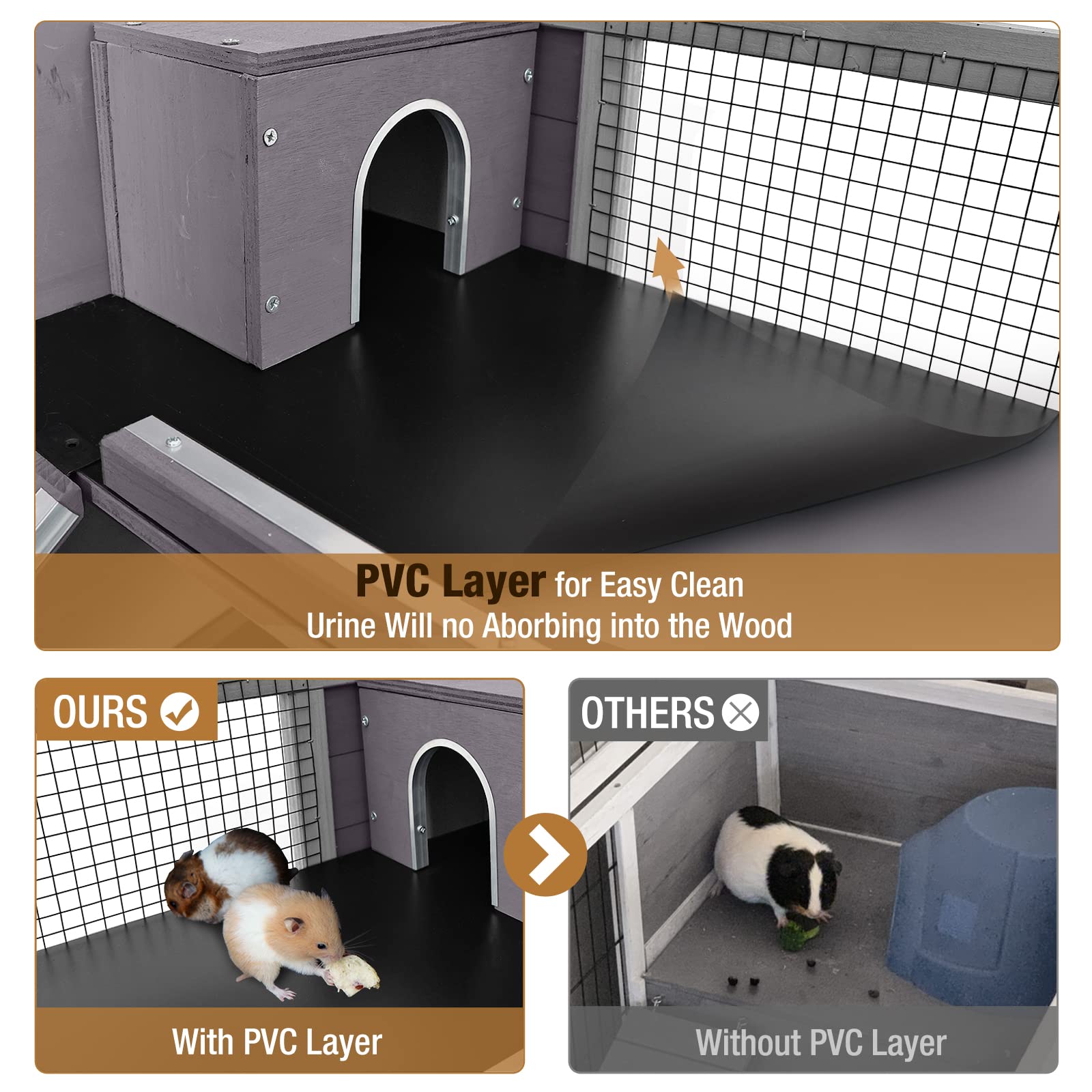 3-Level Guinea Pig Cage with Leak-Proof Tray - Multi-Level Small Animal Habitat for Hamsters, Ferrets & Rats | Easy to Clean & Durable Design (Grey) - Perfect for Home, Office or Classroom Pet Housing