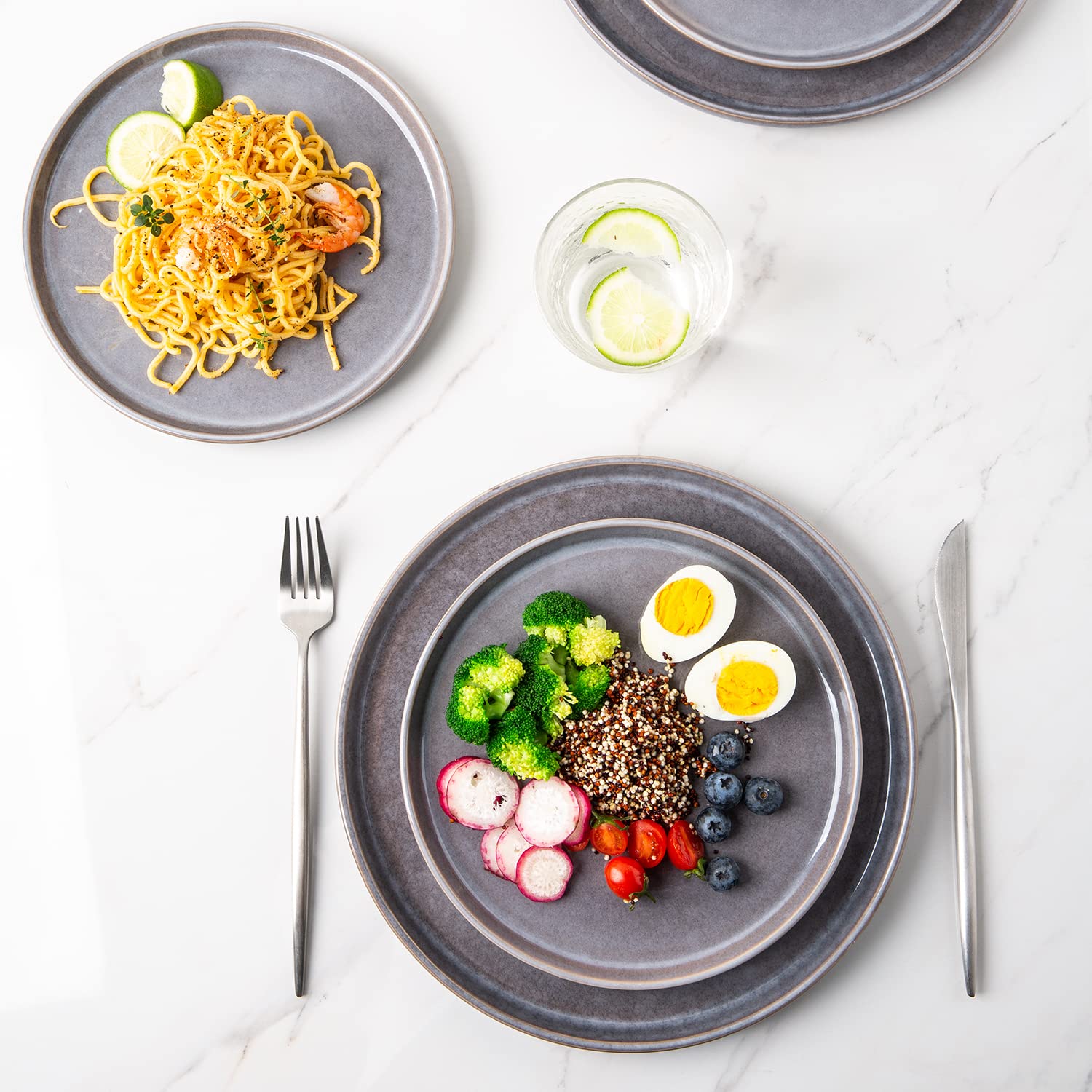 AmorArc 12-Piece Stoneware Dinnerware Set - Round Reactive Glaze Ceramic Plates & Bowls - Chip & Crack Resistant - Dishwasher & Microwave Safe - Service for 4 - Perfect for Family Dinners, Entertaining Guests & Everyday Use