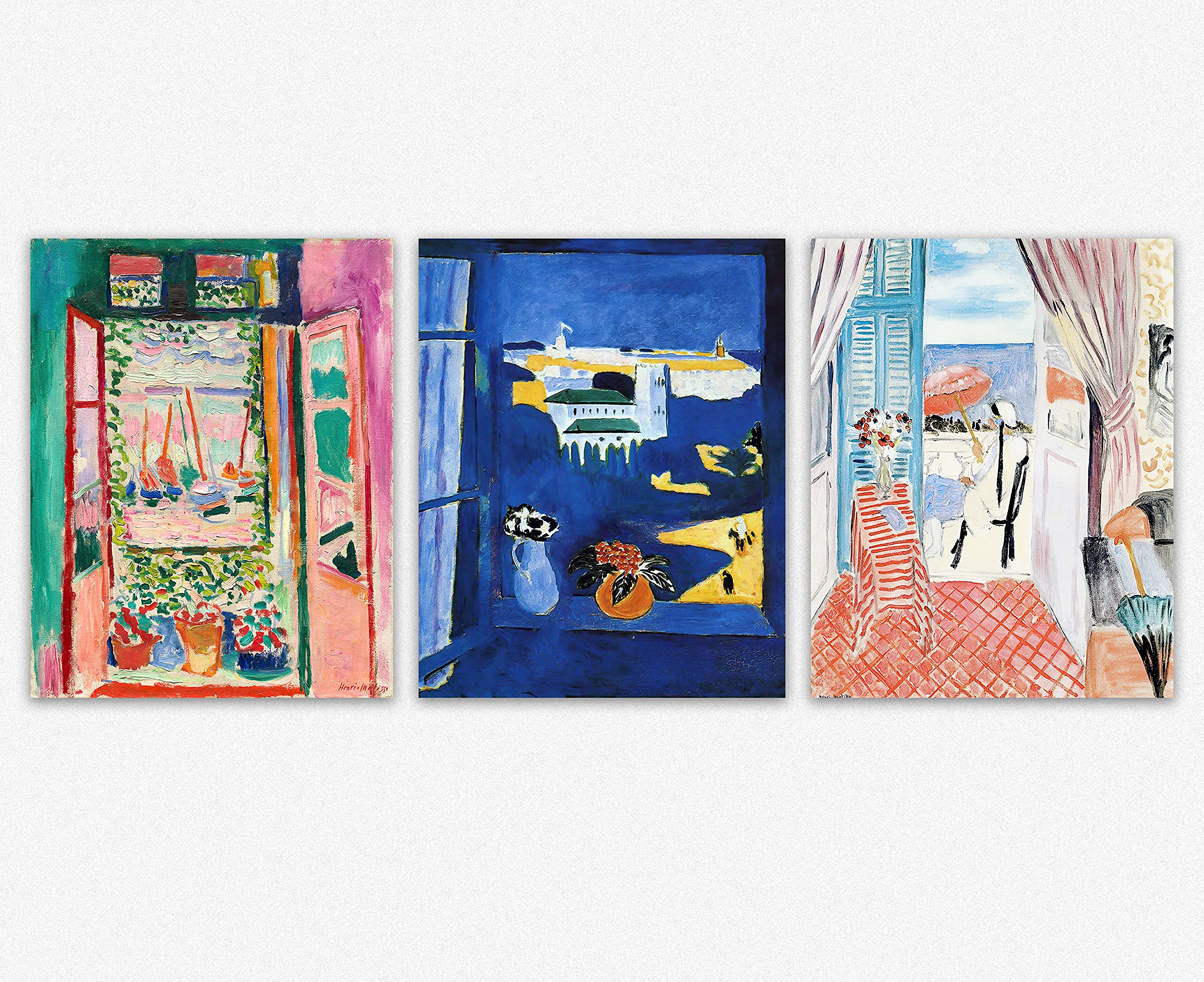 Wallbuddy Matisse Set of 3 Unframed 8x10 Art Prints - The Open Window, Window At Tangier & Woman With Red Umbrella - Perfect for Living Room, Bedroom & Office Decor