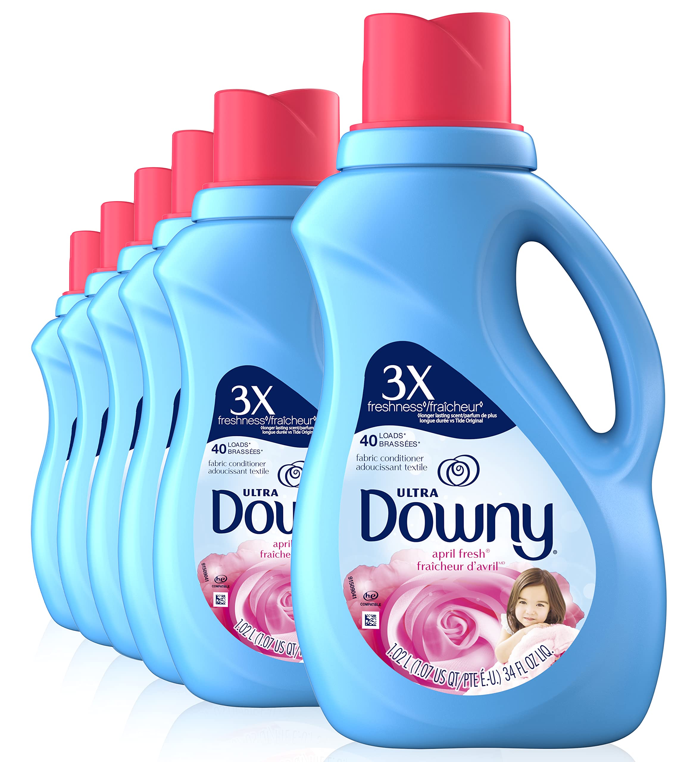 Downy Ultra April Fresh Liquid Fabric Softener - 6 Pack (34 Fl Oz Each, 240 Loads Total) | Gentle on Clothes, Long-Lasting Freshness | Perfect for Laundry, Bedding, and Towels