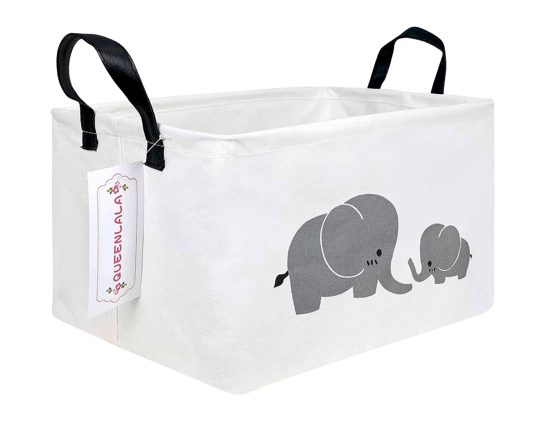 QUEENLALA Foldable Rectangular Laundry Hamper Basket - Nursery Toy Storage Organizer for Kids Bedroom, Office & Closet - Elephant Design Parent-Child Theme | Perfect for Baby Clothes, Toys Organization & Home Decor