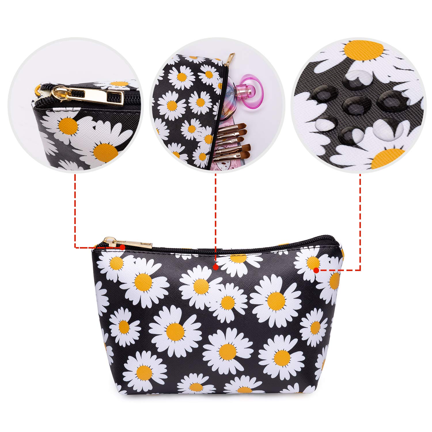 3-Piece Waterproof Makeup Bag Set for Women - Portable Travel Cosmetic Pouch & Toiletry Organizer with Black Floral Design | Perfect for Vacation, Gym, and Daily Essentials Storage