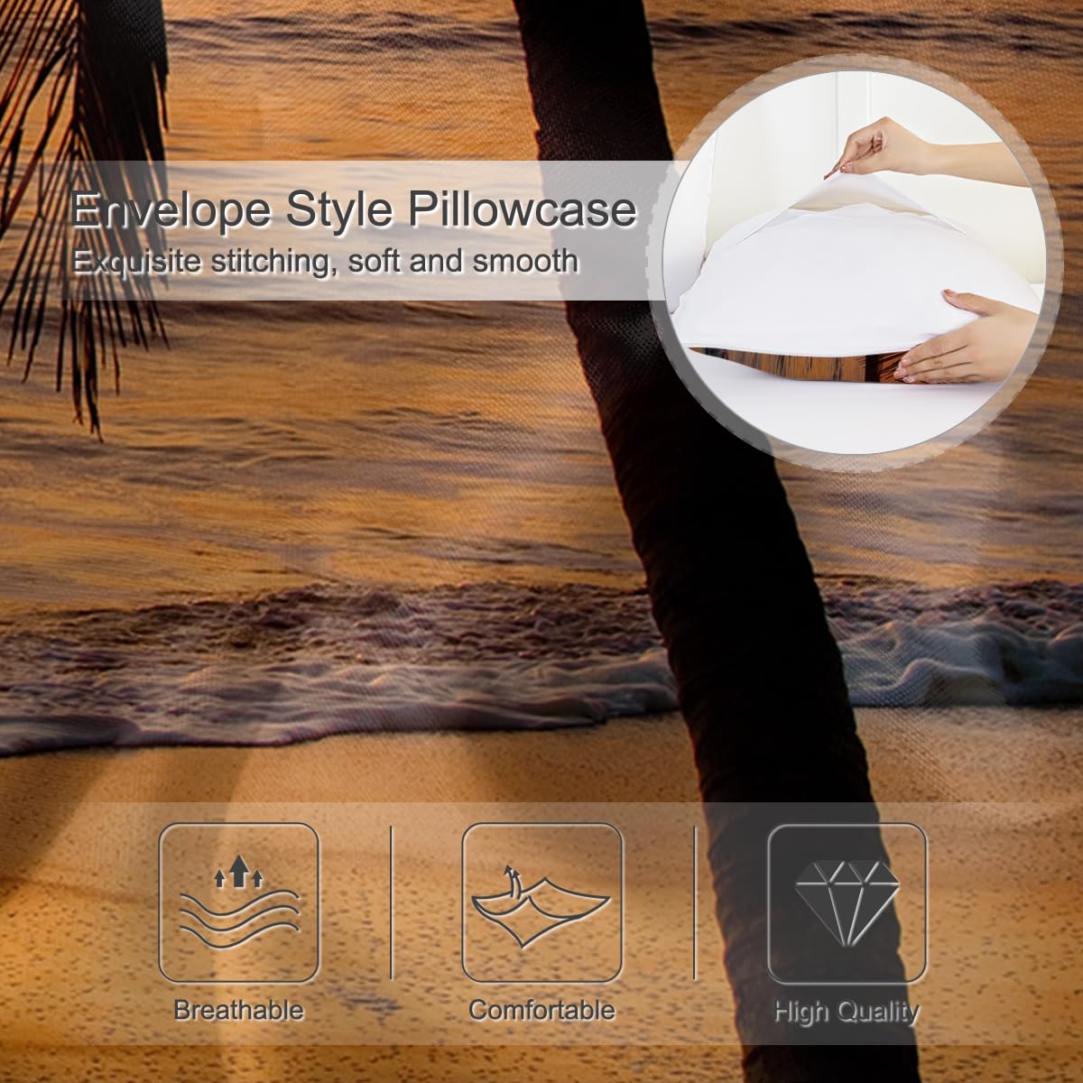 Sleepwish Tropical Palm Tree Duvet Cover Set - King Size Ocean Sunset Beach Theme Bedding in Vibrant Orange & Yellow | Perfect for Coastal Bedrooms, Vacation Homes & Boho Chic Decor