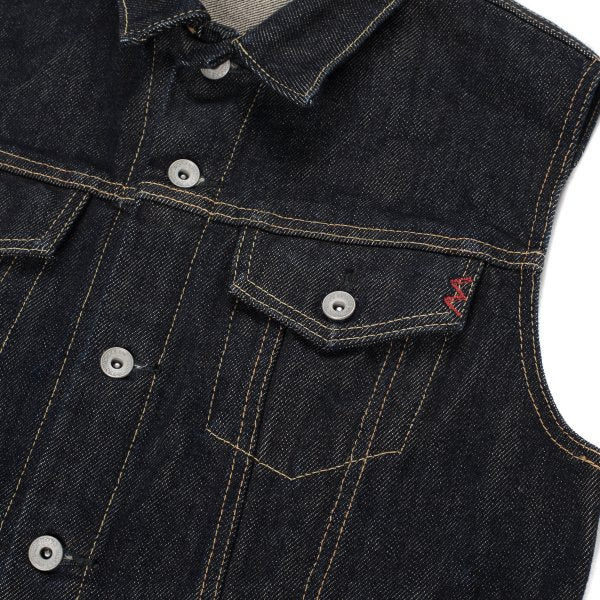 Iron Heart IH-526SV 21oz Indigo Selvedge Denim Vest for Men - Heavyweight Raw Denim Jacket for Motorcycle Riding, Workwear & Casual Style