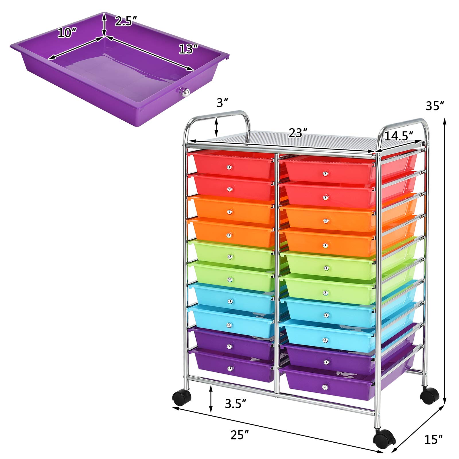 20-Drawer Rolling Storage Cart with Removable Drawers - Heavy Duty Metal Frame Mobile Utility Organizer for Art Supplies, Office, Classroom & Home Use - Perfect for Craft Rooms, Teacher Supplies & Closet Organization (Multicolor)