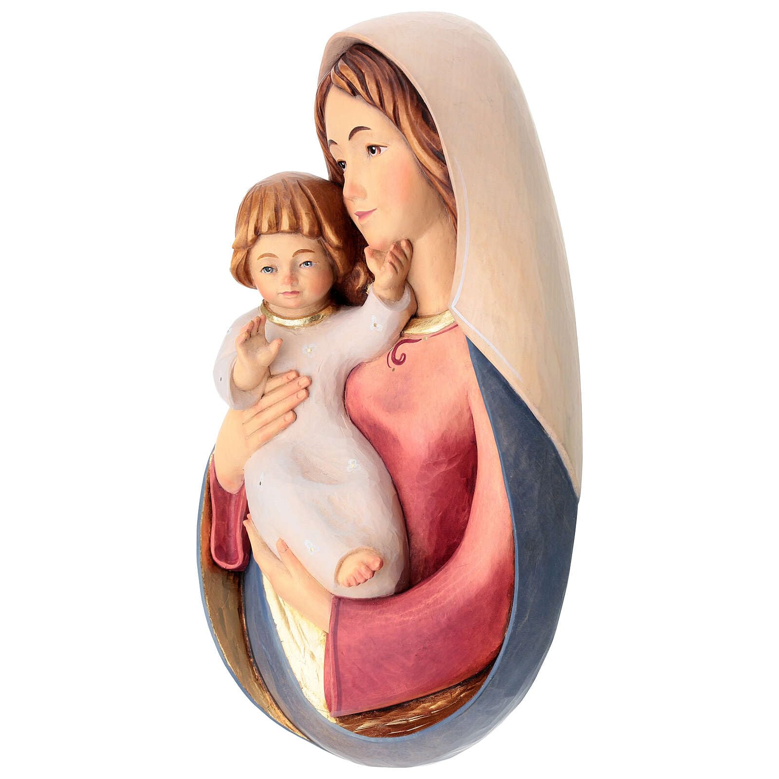 Virgin Mary with Baby Jesus Wooden Bas Relief - 13 cm (5.12 inch) Hand-Carved Religious Wall Art - Perfect for Home Altar, Church Decor & Christian Gift