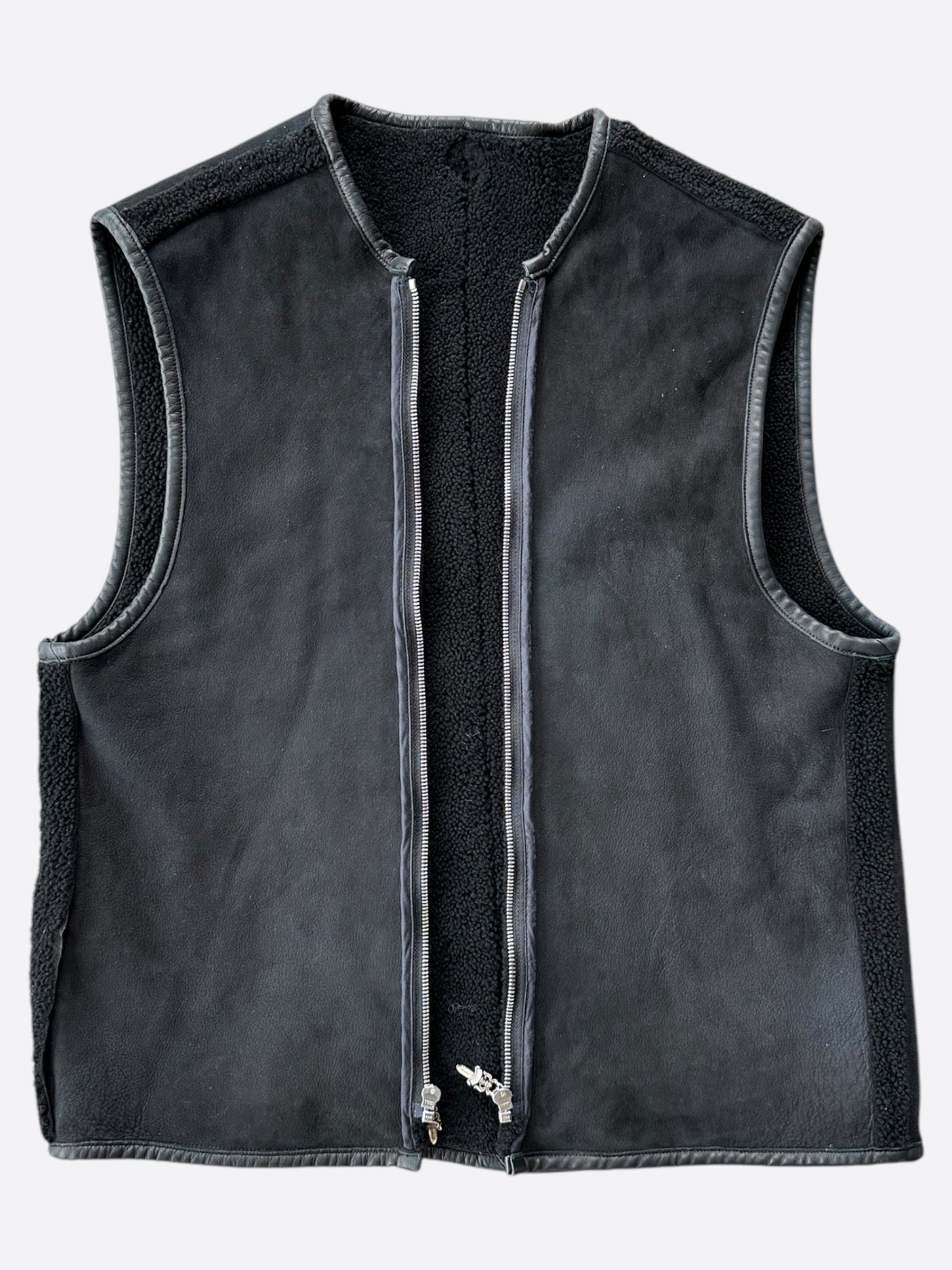 Chrome Hearts Black Herringbone Shearling Jacket for Men - Luxury Winter Coat with Warm Fleece Lining | Perfect for Cold Weather, Streetwear Fashion & Outdoor Activities