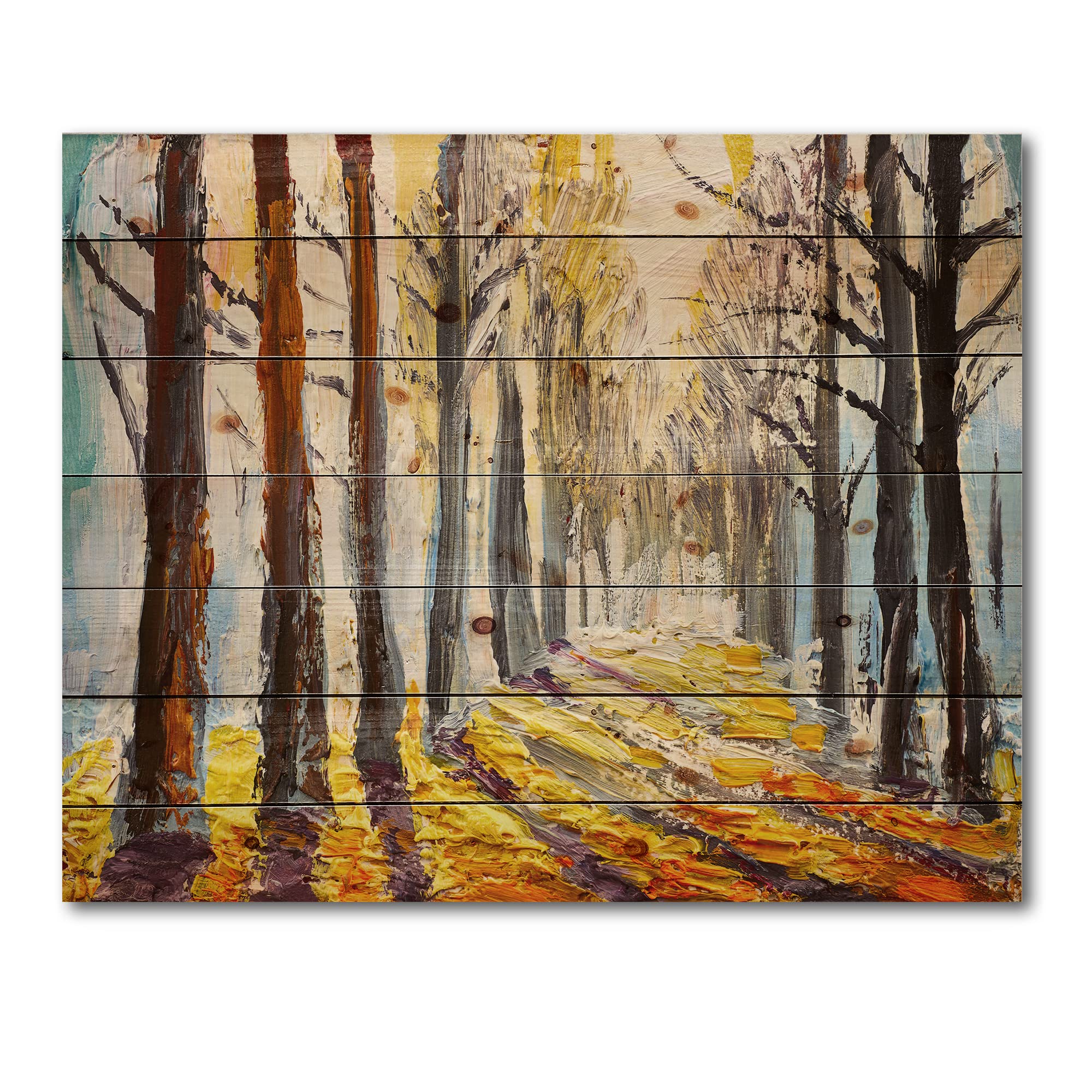 Autumn Lake House Wood Wall Art - Large Yellow Landscape Panel Printed on Natural Pine Wood - Perfect for Living Room, Bedroom & Cabin Decor