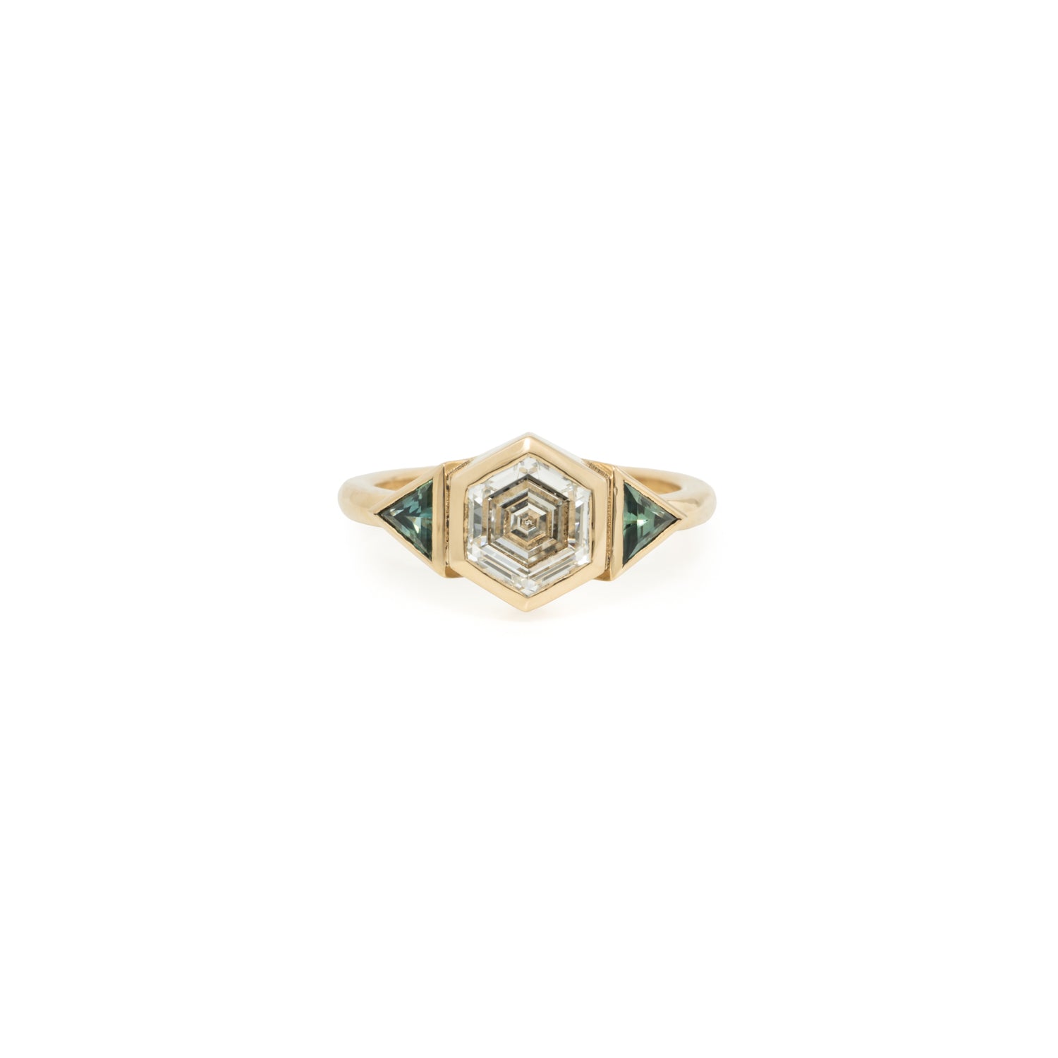 Dana Hexagon Diamond and Sapphire 14K Gold Ring for Women - Elegant Wedding, Engagement & Anniversary Jewelry Gift