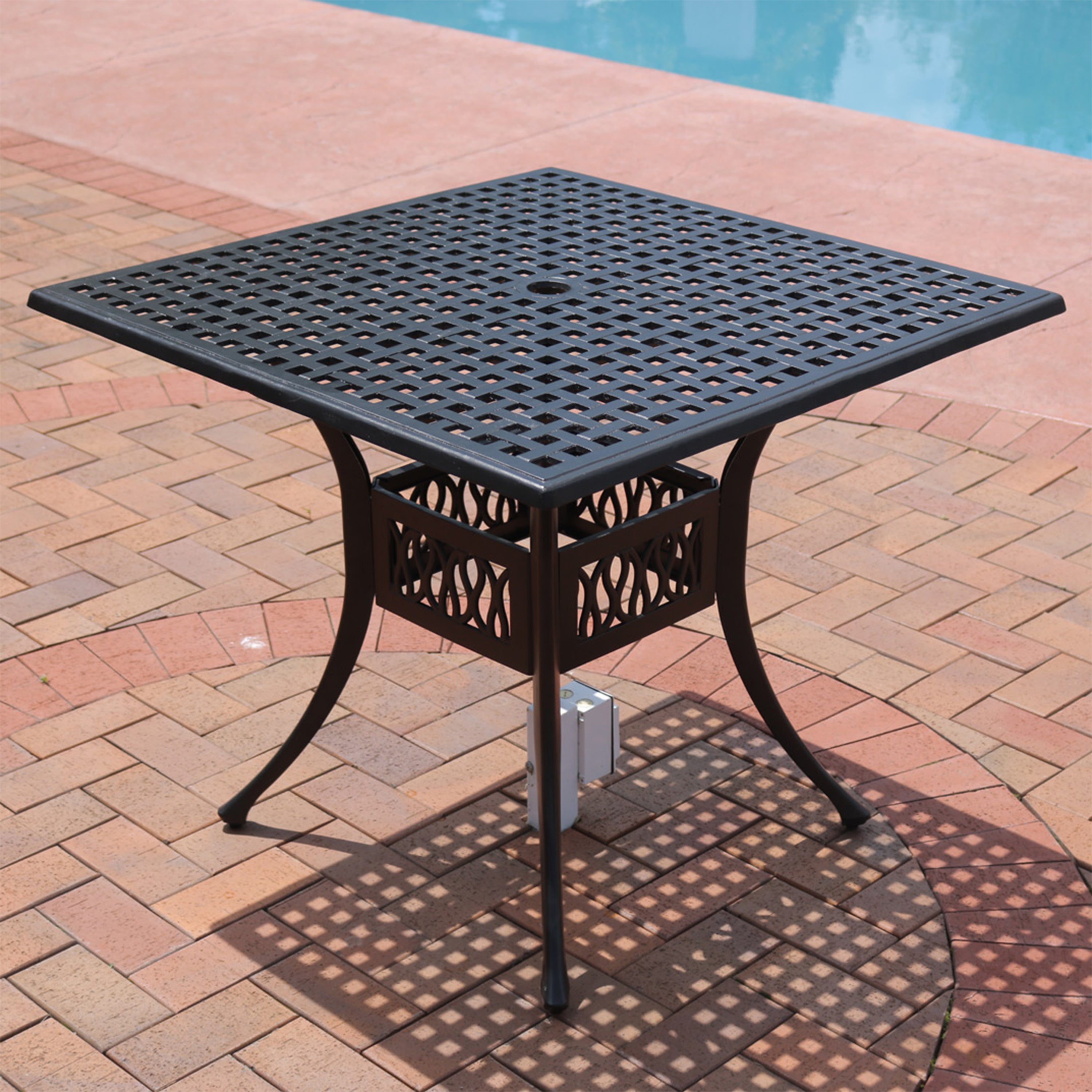 Sunnydaze Black Cast Aluminum Square Outdoor Dining Table 35 Inch - Perfect for Patio, Garden, and Backyard Entertaining