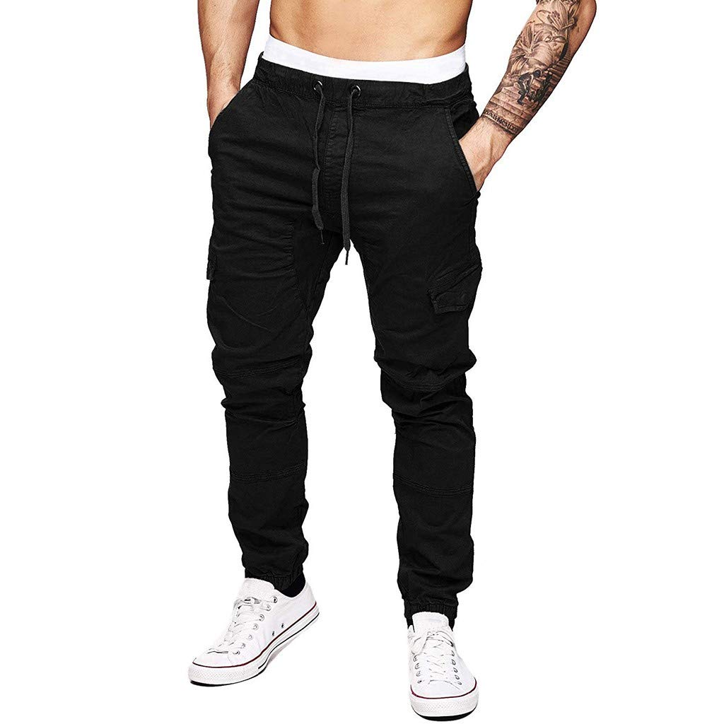 Men's Jogger Cargo Pants - Stretch Comfort Khaki Chino Pants with Drawstring Waist | Casual, Workout & Outdoor Activities