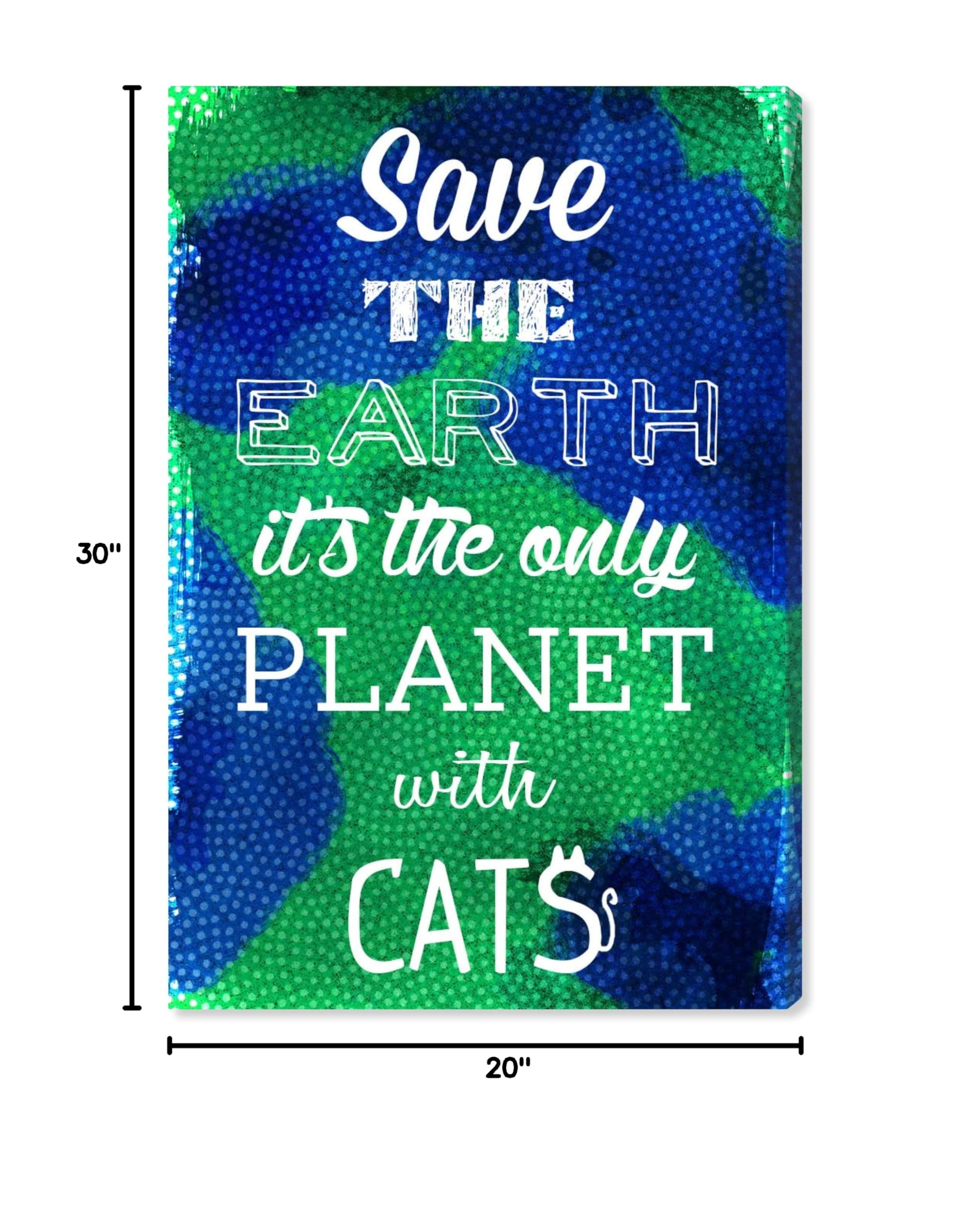 Oliver Gal Artist Co. 'Cat Planet' Typography Wall Art Canvas Print - Green & Blue Home Decor (20x30 Inches) - Perfect for Living Room, Bedroom & Office Wall Decor