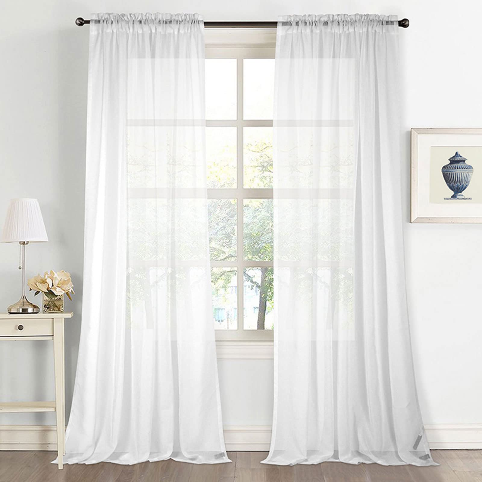 Sheer White Window Curtains - 2 Panels with Rod Pocket for Bedroom, Living Room, Kitchen & Nursery | Light Filtering Privacy Drapes for Home Decor & Outdoor Patio Use