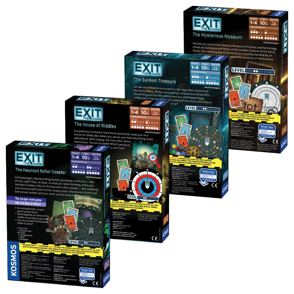 EXIT: The Game - Beginner Bundle | 4 Escape Room Adventures: The Haunted Roller Coaster, Sunken Treasure, Mysterious Museum & House of Riddles | Perfect for Family Game Nights & Team Building Activities