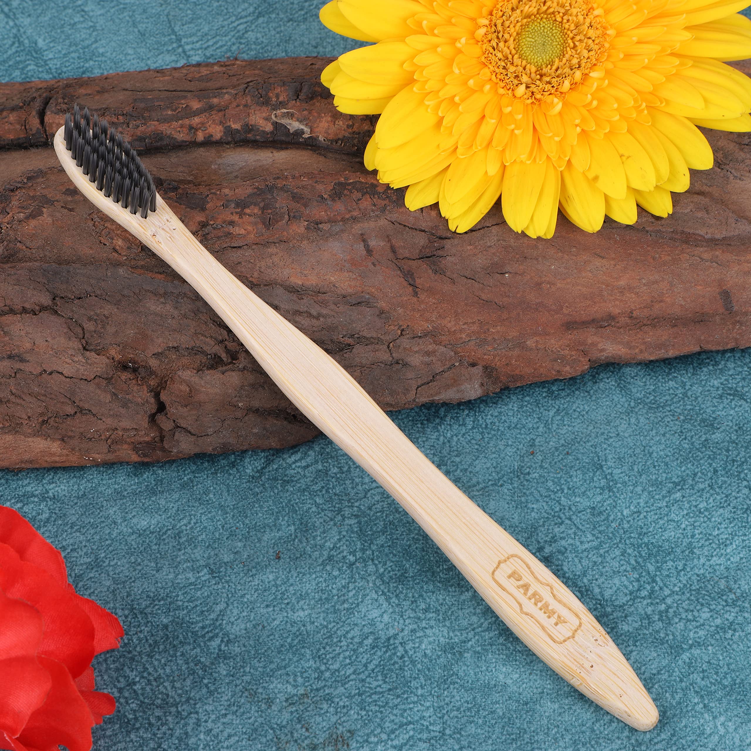 **Parmy Neem Wood Comb & Bamboo Toothbrush Set - Handmade Wooden Hairbrush for Dandruff Control & Hair Straightening | Natural Comb & Toothbrush for Men & Women (4 Toothbrushes + 1 Comb) | Perfect for Travel, Home & Eco-Friendly Gifts**