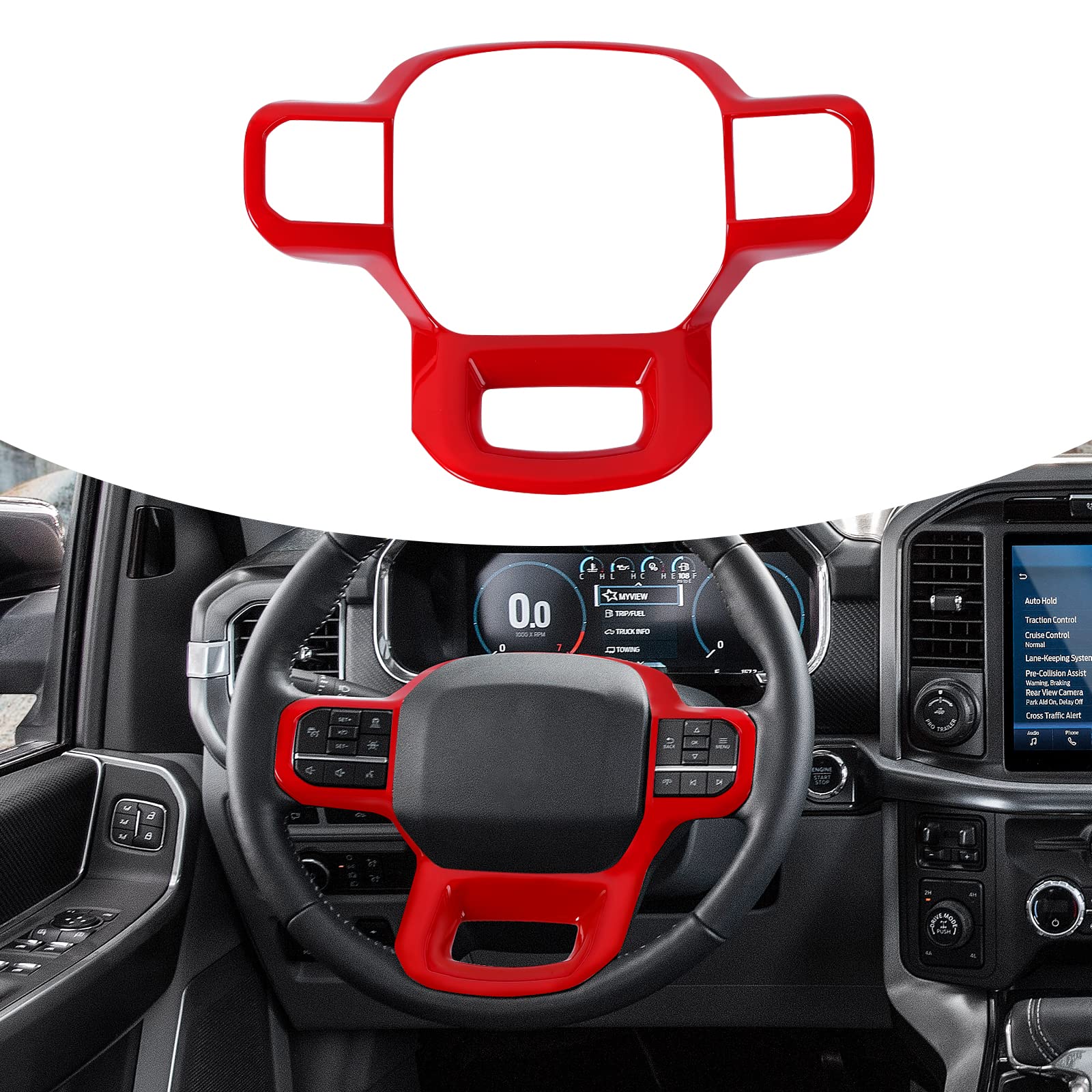 Premium Linskip Steering Wheel Trim Cover for Ford F150 2021 2022 2023 Models - Red Interior Accessory - Enhance Grip & Style for Daily Driving & Road Trips