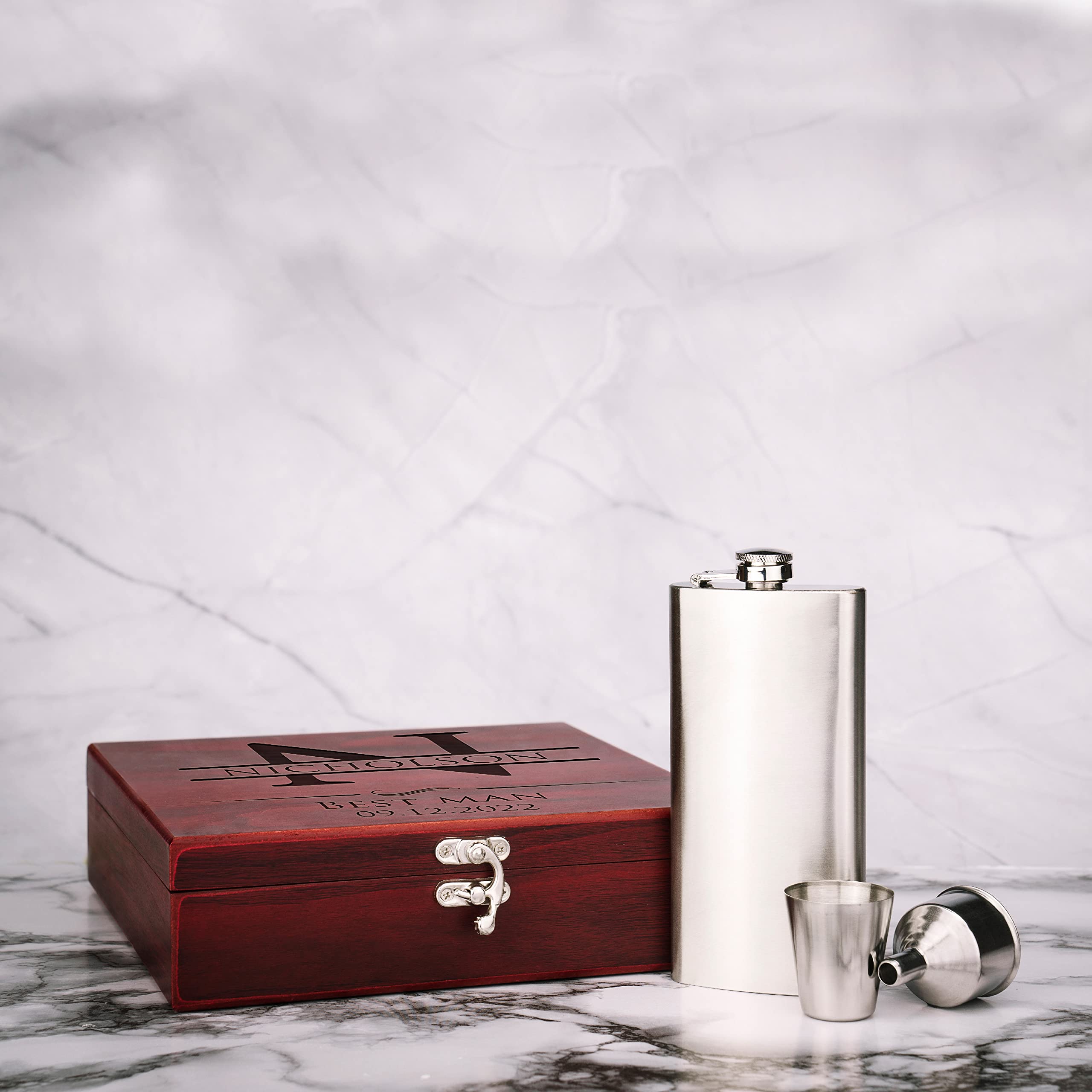 Premium Personalized Groomsmen Gift Set - 3 Rosewood Finish Flasks with Playing Cards & Dice | Custom Wedding Favors for Groomsmen, Best Man, Bridal Party | Perfect for Bachelor Parties, Weddings & Anniversary Gifts