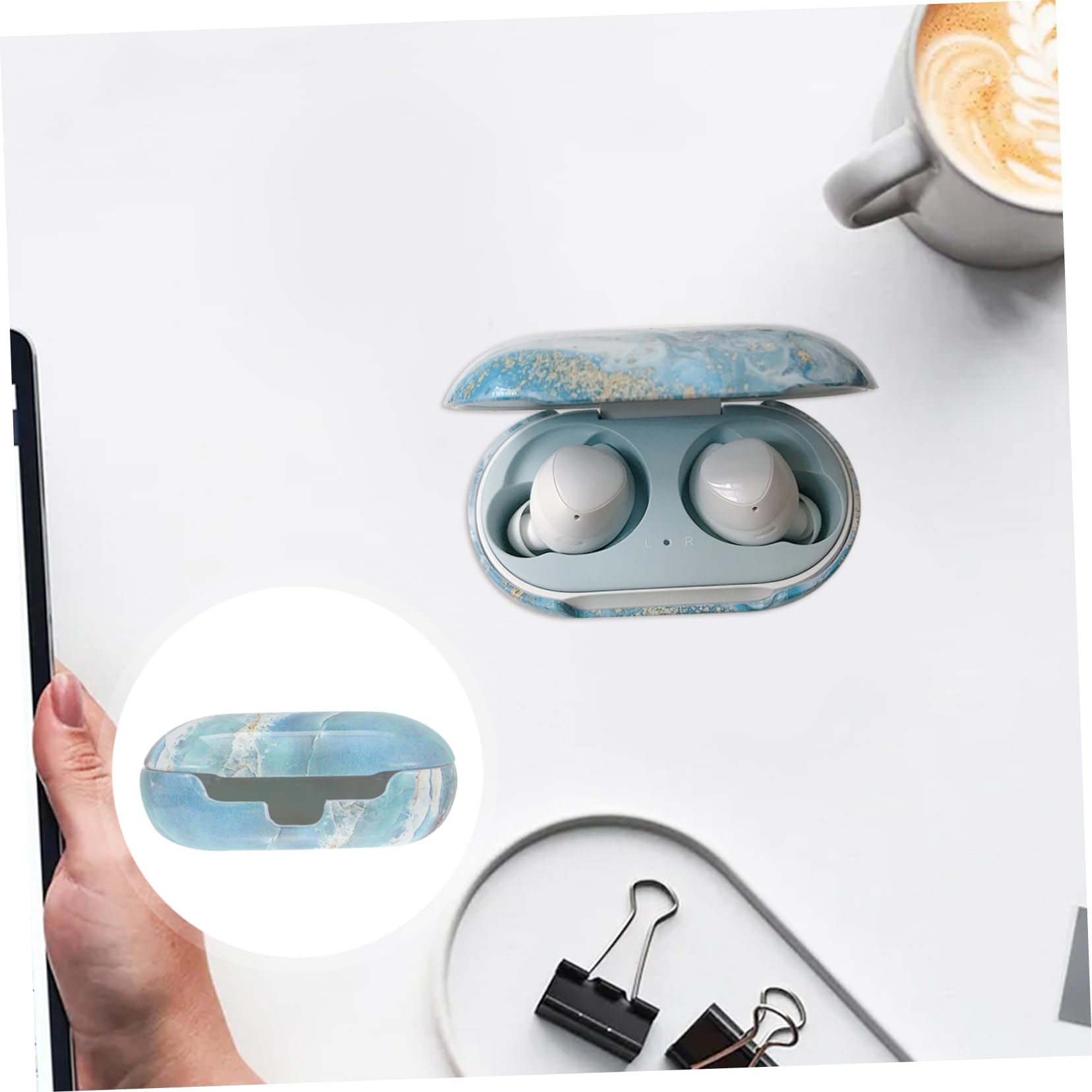 Mikikit Marble Protective Case for Headphones - Anti-Fall, Anti-Scratch Cover with Precise Charging Holes & Storage Box - Perfect for Travel, Gym, and Daily Use