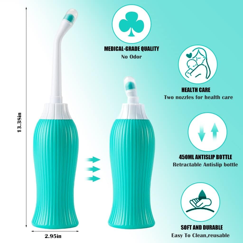 SKINPLUS Portable Handheld Bidet Sprayer - 500ML Green Retractable Nozzle with Anti-Slip Grip & Travel Bag | Perfect for Travel, Camping & Postpartum Care
