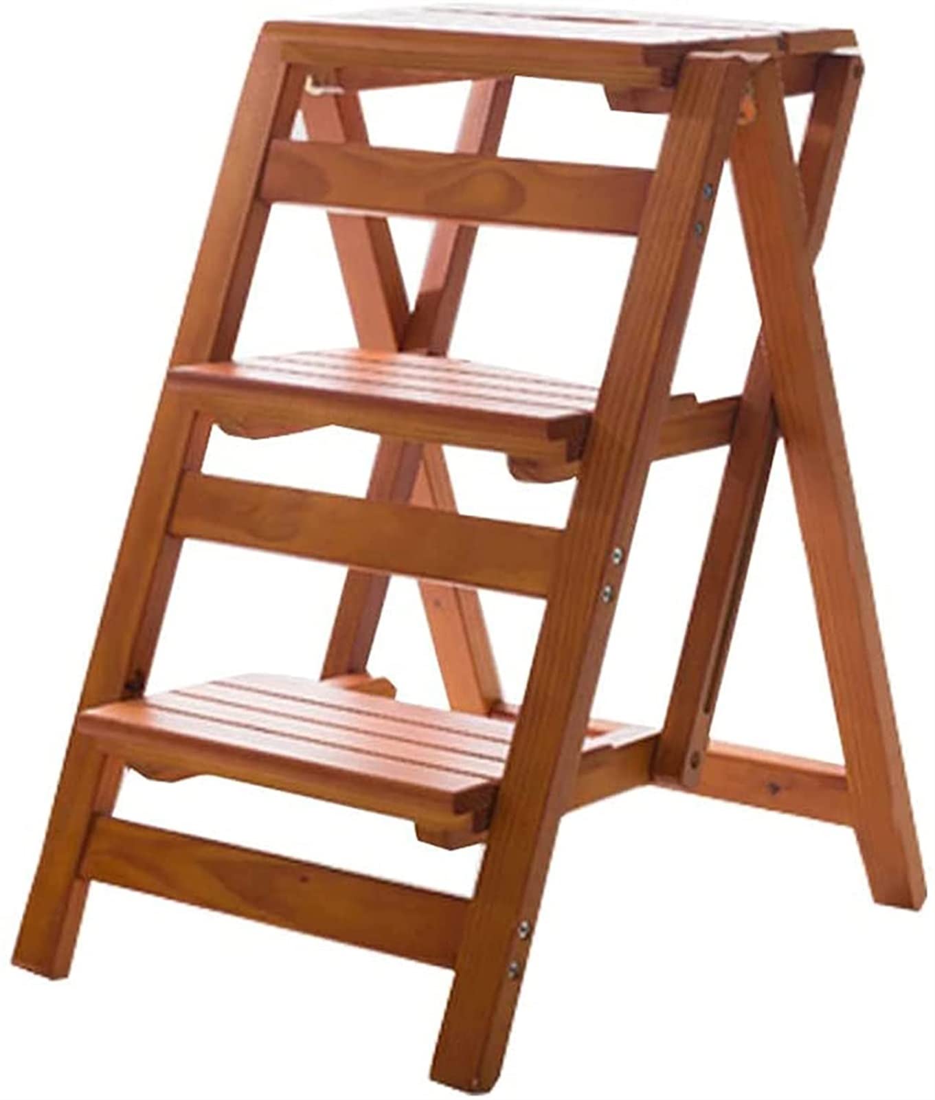 3-Step Wooden Folding Step Stool for Indoor Use - Multifunctional Ladder Stool with Non-Slip Feet - Perfect for Kitchen, Bathroom, and Home Organization