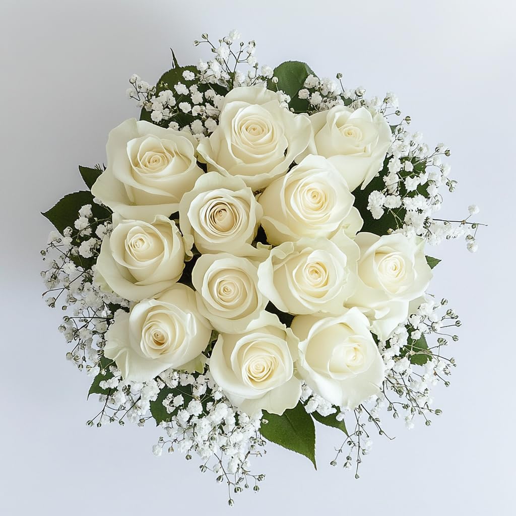 Fresh Ivory Roses Bouquet with Fillers - Premium Dozen Roses for Mother's Day, Wedding, Anniversary, Birthday & Bridal Shower - Perfect for Home Décor, Centerpieces & Romantic Gifts