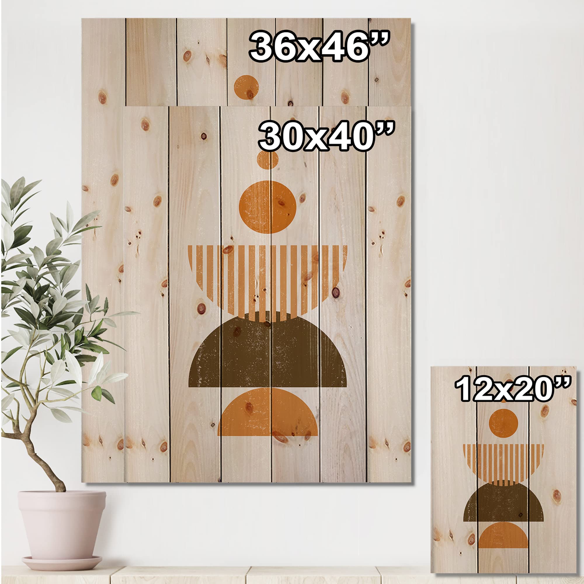 Abstract Minimal Sun and Moon Wood Wall Art - Modern Earth Tone Geometric Decor, Large Pine Wood Panel for Living Room, Bedroom & Office