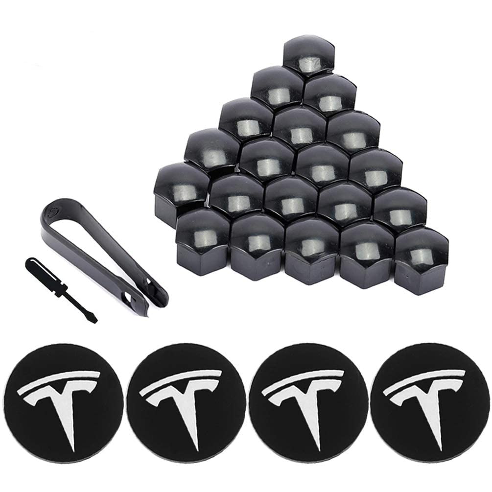 ROCCS Tesla Model 3 S X Aero Wheel Cap Kit - White Center Logo Hub Cover with Lug Nut Caps | Premium Wheel Accessories for Enhanced Style & Protection | Perfect for Daily Driving & Car Shows