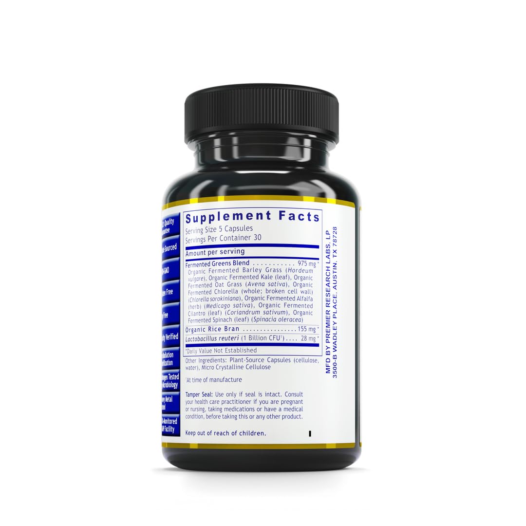 Premier Research Labs Probiotic Fermented Greens - Organic Superfood Supplement with Probiotics, Spinach & Chlorella - 150 Powder Capsules for Daily Detox & Gut Health | Boost Energy & Immunity for Active Lifestyles