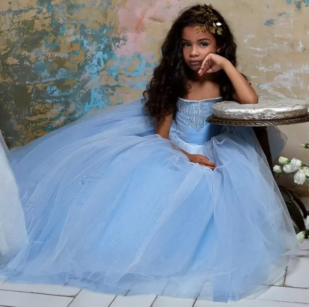 Honeydress Girls Princess Cinderella Flower Girl Dress - Off Shoulder Kids Pageant Gown for Weddings, Birthday Parties & Special Occasions