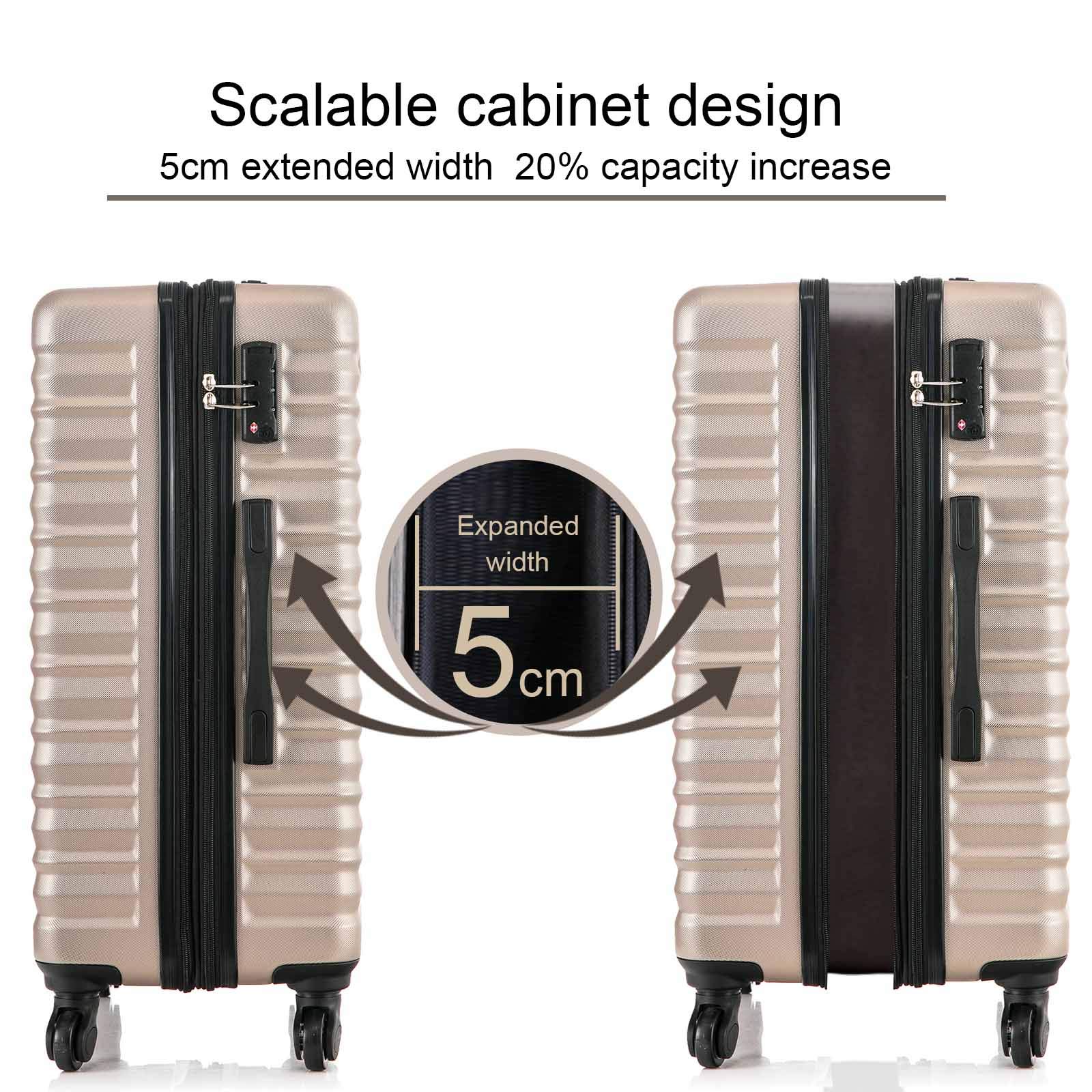 Apelila 4-Piece Hardshell Luggage Set with TSA Lock - Expandable ABS Durable Suitcase for Travel, Spinner Wheels, Champagne Gold | Perfect for Family Vacations, Business Trips & International Travel