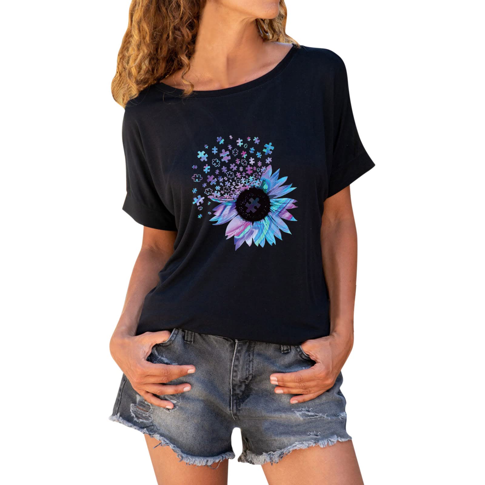 Women's Floral Print Backless Graphic Tees - Loose Fit Summer Tops & Workout Shirts | Casual Wear, Gym, Beach, Street Fashion