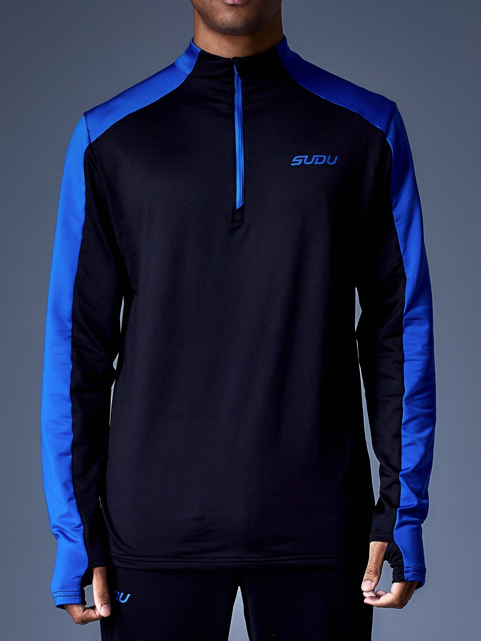 SPZM 01 Quarter Zip Midlayer Fleece Jacket - Black & Blue Color Options | Warm Lightweight Layering for Hiking, Running & Outdoor Activities