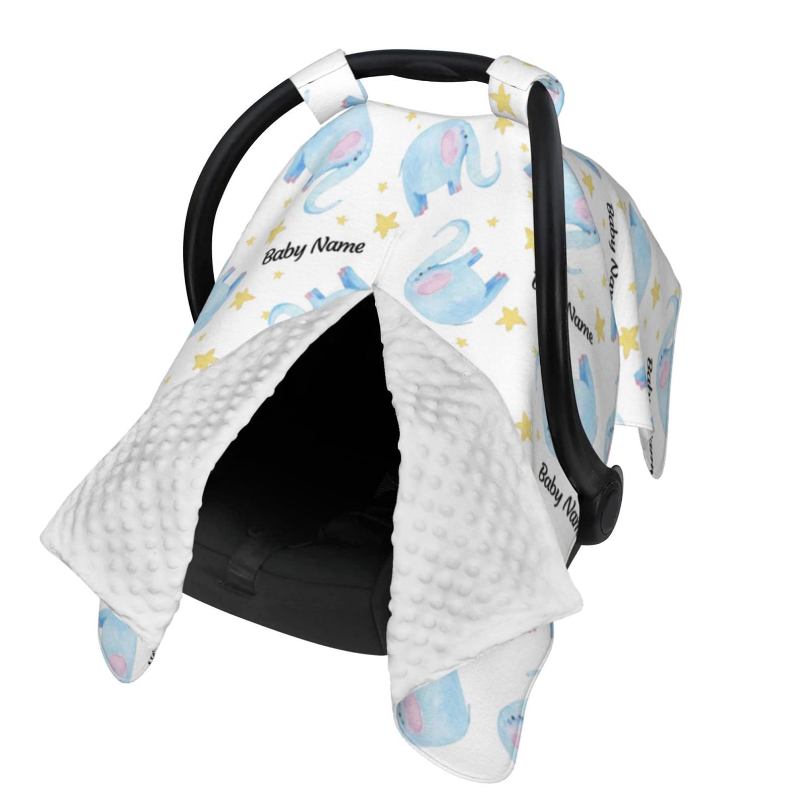 Custom Personalized Watercolor Elephant Baby Car Seat Canopy with Name - Soft Minky Peekaboo Nursing Cover for Newborn Boys & Girls - Perfect for Strollers, Breastfeeding, and Infant Travel Protection