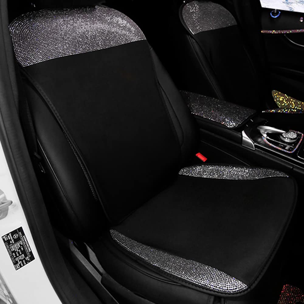 3 Pack Rhinestone Car Interior Accessories for Women - 2 Seat Covers & Armrest Cover - Universal Fit for Sedans, SUVs, Trucks - White - Perfect for Daily Commute & Road Trips