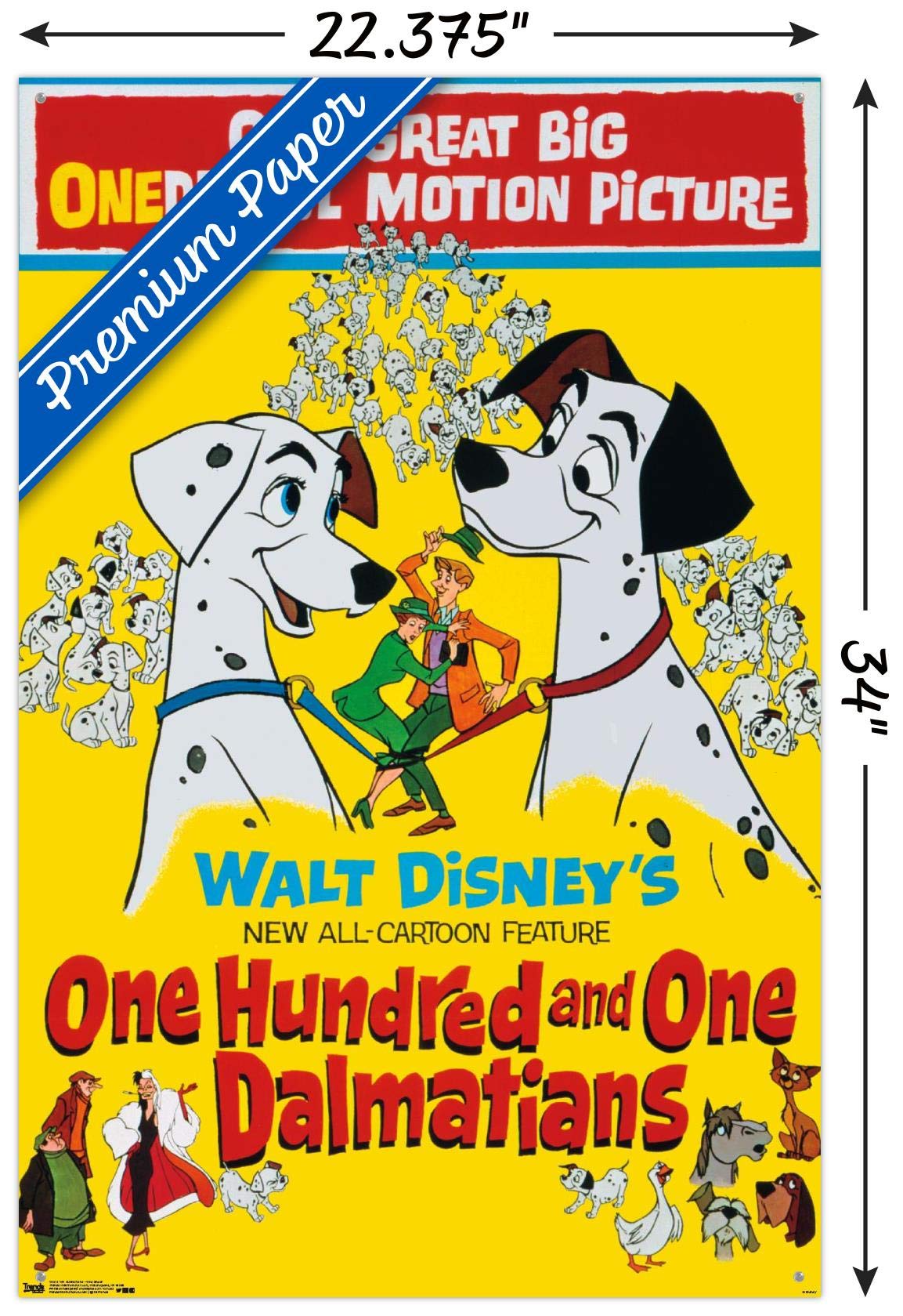 Disney 101 Dalmatians Wall Poster - 24x36 Inch One Sheet Movie Poster with Push Pins - Perfect for Kids Room Decor, Classroom, Dorm Room & Office Wall Art
