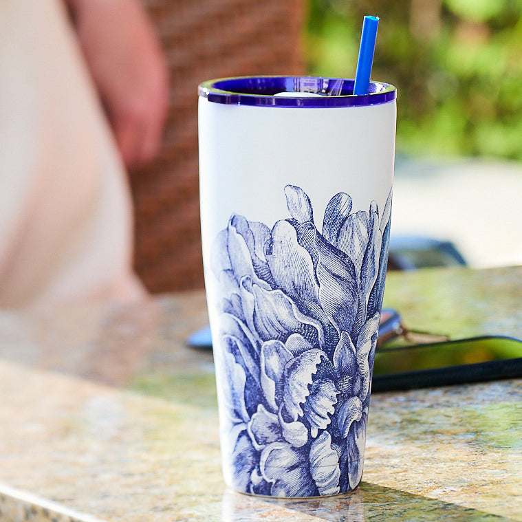 Peony Stainless Steel Insulated Tumbler - 20oz Double Wall Vacuum Insulated Travel Mug with Lid & Straw - Keeps Drinks Hot/Cold for Hours - Perfect for Coffee, Tea, Water - Ideal for Office, Gym, Hiking & Outdoor Activities