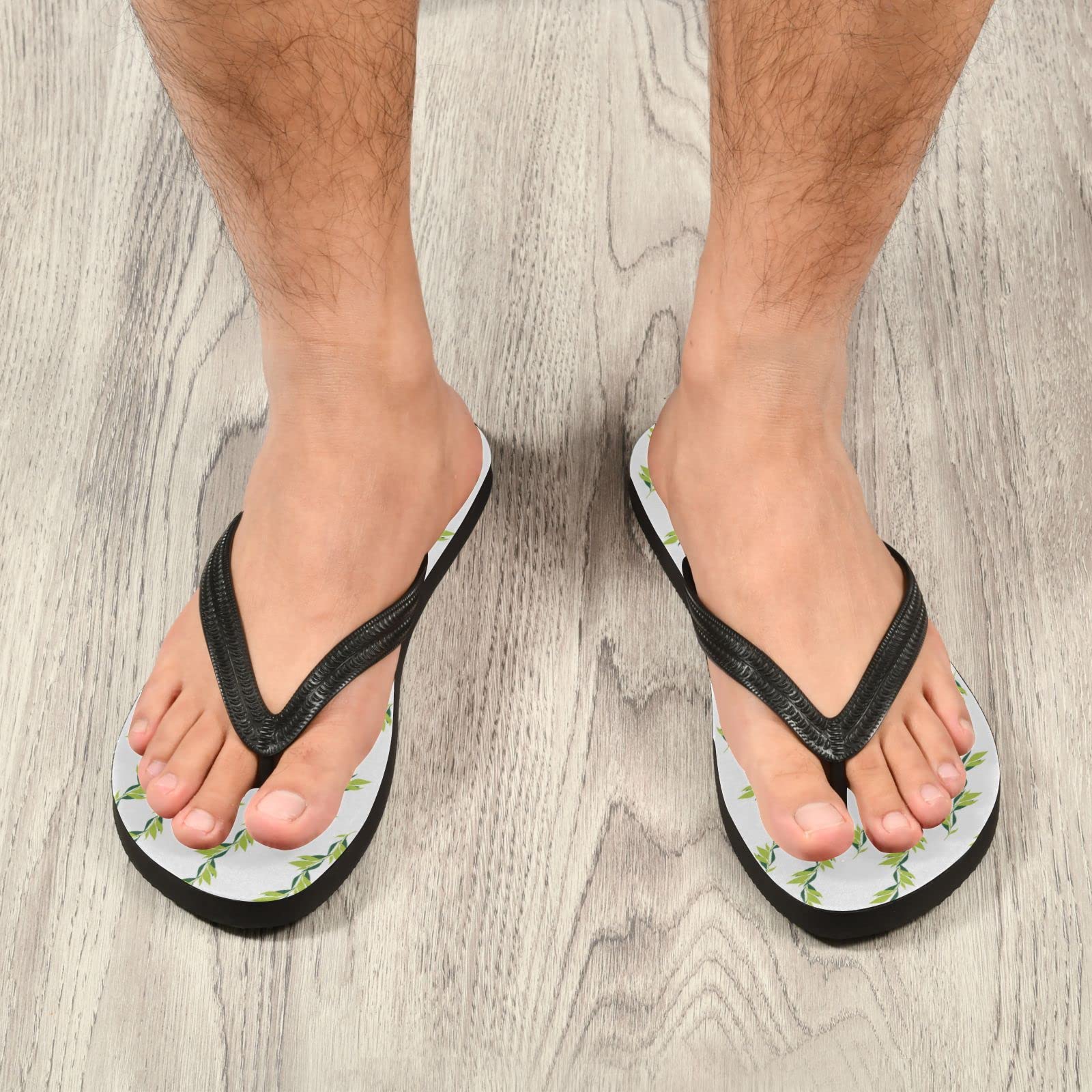 ACPIGGTO Women & Men Flip Flops - Elegant Leaf Floral Design Green & White Flat Slides | Summer Beach Sandals for Pool, Vacation, and Outdoor Wear
