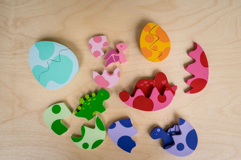 Chunky Wooden Puzzle for Toddlers - Egg & Dinosaur Shape Learning Toy - Montessori Educational Gift for Kids - Perfect for Early Childhood Development & Playtime Fun