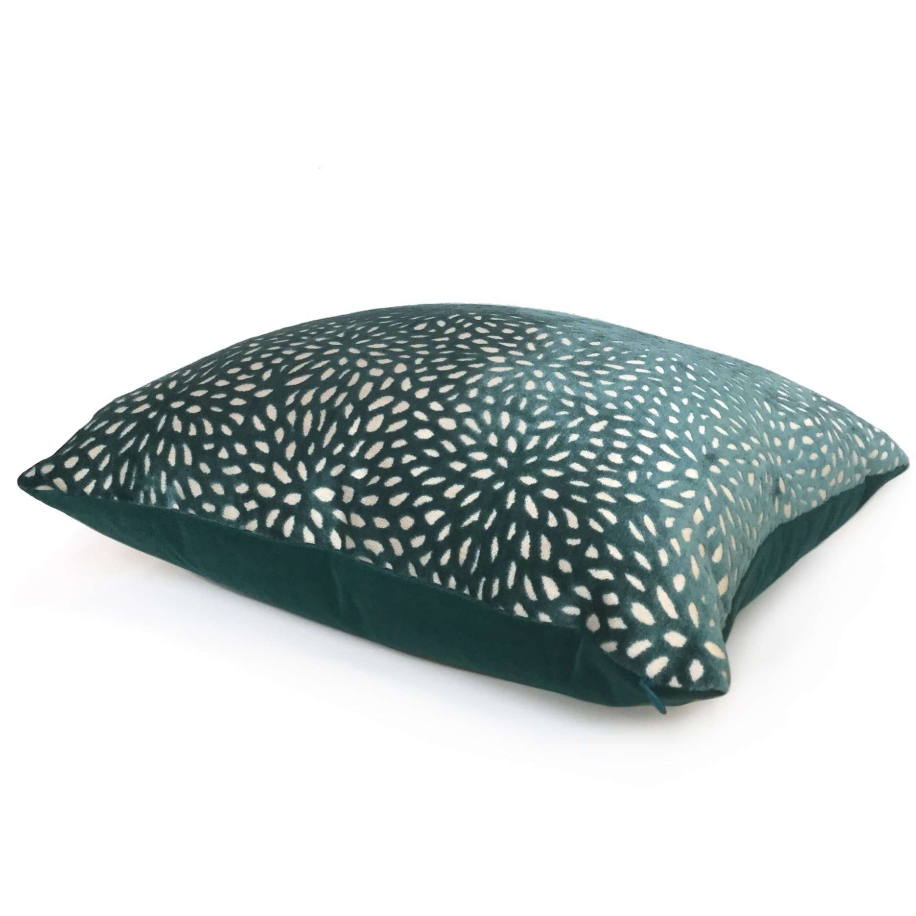 Teal Green Floral Web Velvet Pillow Cover - Soft Decorative Cushion Case for Sofa, Bed, Living Room & Home Decor