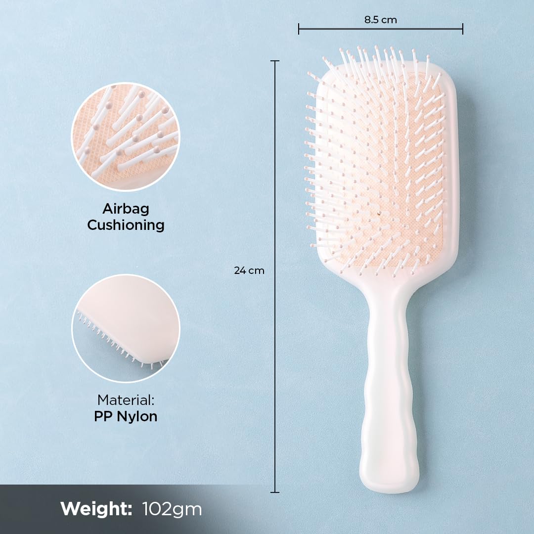 UMAI Detangling Hair Brush with Flexible Bristles - Pain-Free Paddle Brush for Wet & Dry Hair, Smooths Curls & Straightens Hair - Perfect for Styling at Home, Salon, or Travel (Beige)