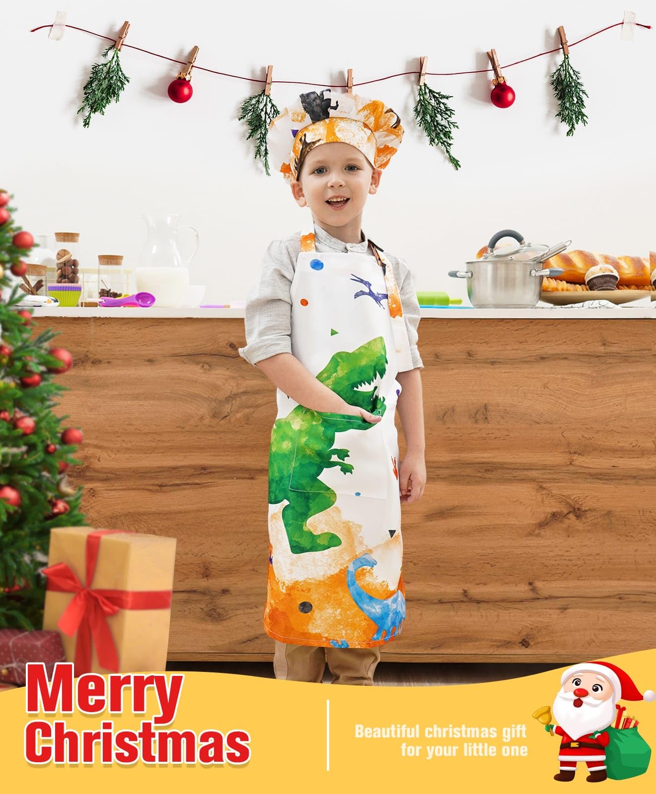 Wernnsai Kids Chef Hat and Apron Set - Adjustable Cooking Costume for Children's Kitchen Role Play, Baking & Pretend Play - Perfect Gift for Little Chefs