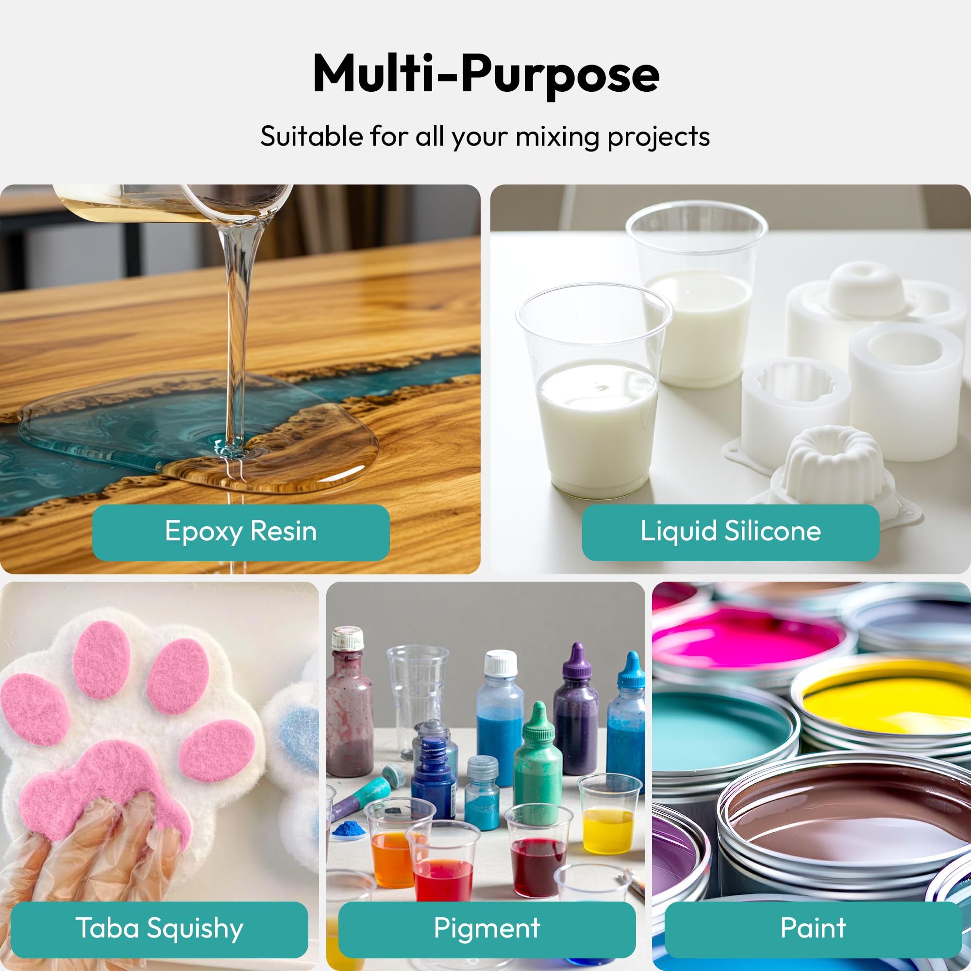 Dual-Head Rechargeable Epoxy Resin Mixer - Stepless Speed Control & Bubble-Free Mixing for Resin, Silicone, Paint, Soap Making - Perfect for DIY Crafts, Jewelry Making, and Art Projects (Patented)