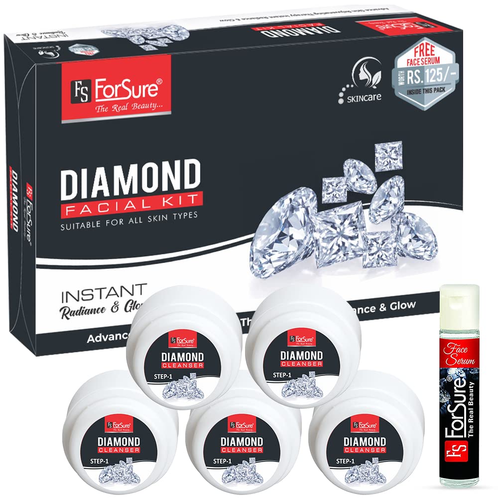 ForSure® Diamond Facial Kit 5-Piece Skin Care Set - Deep Cleanser, Exfoliating Scrub, Nourishing Gel, Whitening Cream & Mask Pack with FREE Anti-Aging Serum (80g) - Perfect for Daily Skincare Routine & Spa-Like Glow at Home