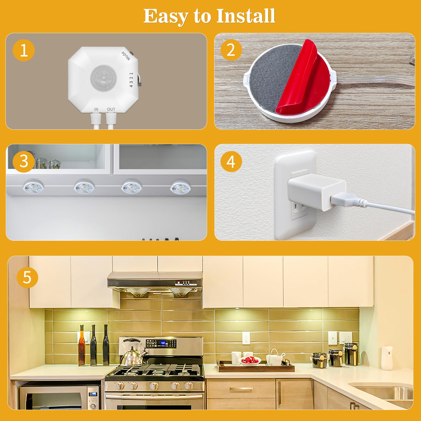 Daymeet Motion Sensor Under Cabinet Lights - 3 Colors for Kitchen & Closet
