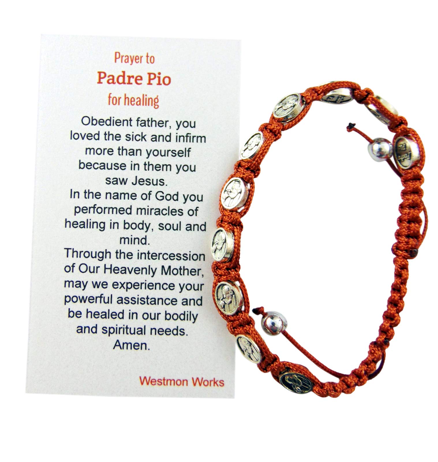 Saint Padre Pio Devotional Medal Adjustable Prayer Bracelet with Holy Card - Religious Jewelry Gift Set for Catholics, Faithful Protection & Spiritual Comfort - Perfect for Daily Wear, Prayer Time & Special Occasions