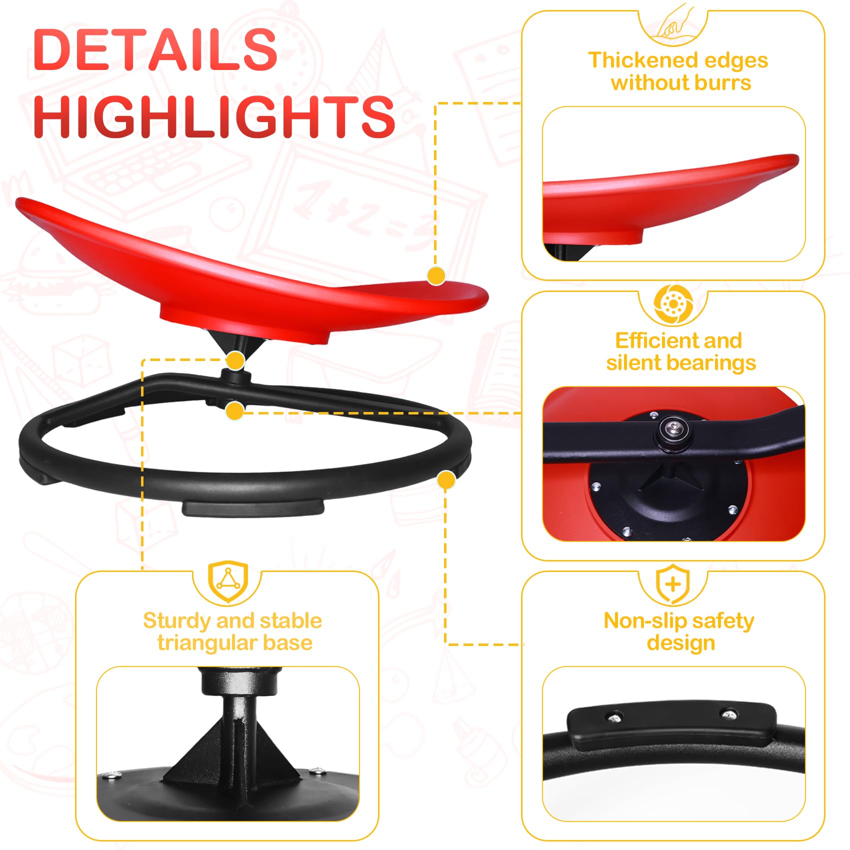 **Kids Swivel Chair - Spinning Sensory Chair for Autistic & ADHD Children - Sit and Spin Chair for Body Coordination Training - Non-Slip Metal Base (Red) - Perfect for Home, Classroom & Therapy Use**