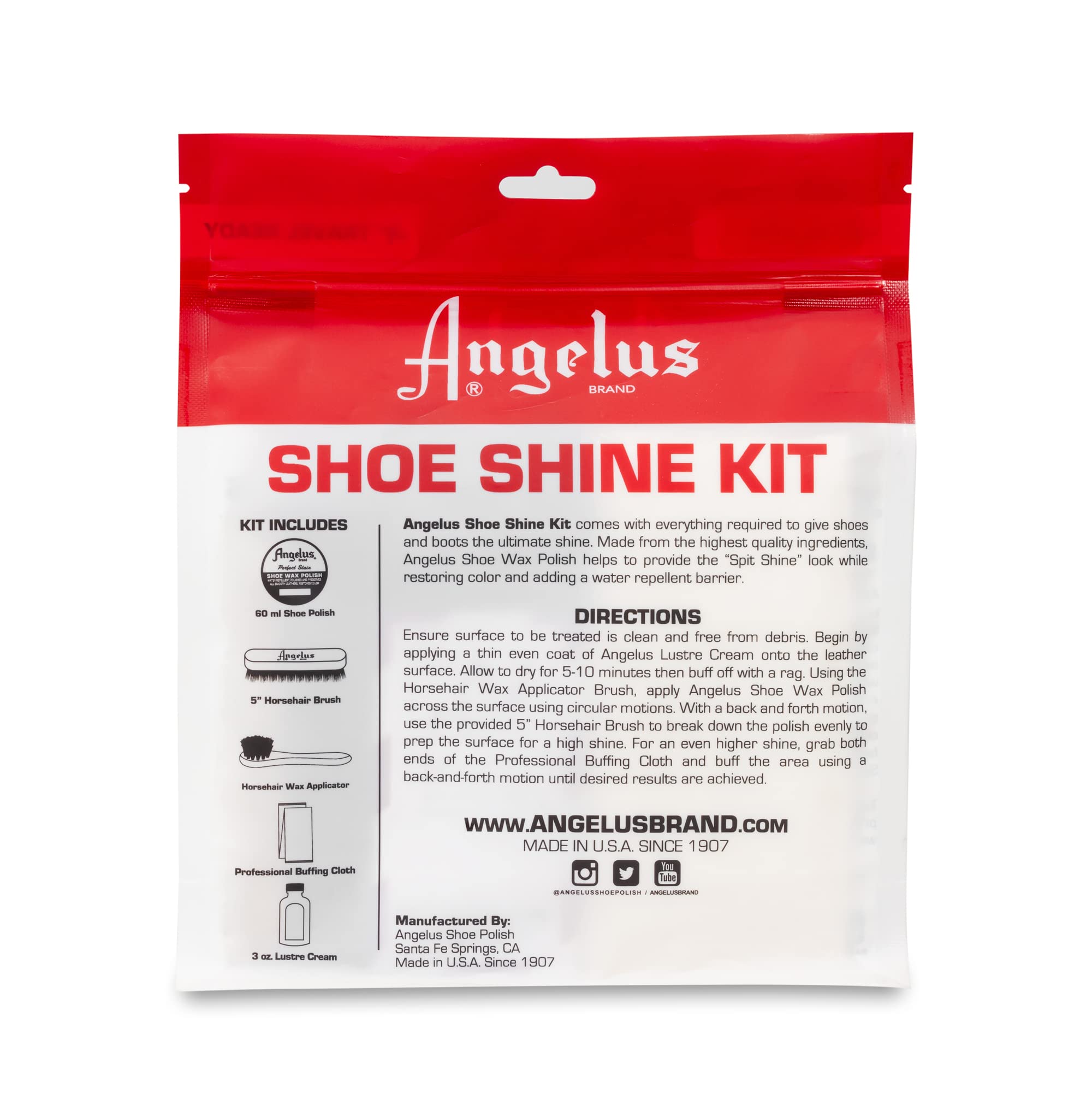 Angelus Shoe Shine Kit - 5 Piece Set with Black Boot & Shoe Polish Wax, 3oz Shoe Cream, Horsehair Brush, Dauber & Cloth | Premium Leather Care for Dress Shoes, Boots & Work Boots | Perfect for Home, Office & Professional Shoe Shining