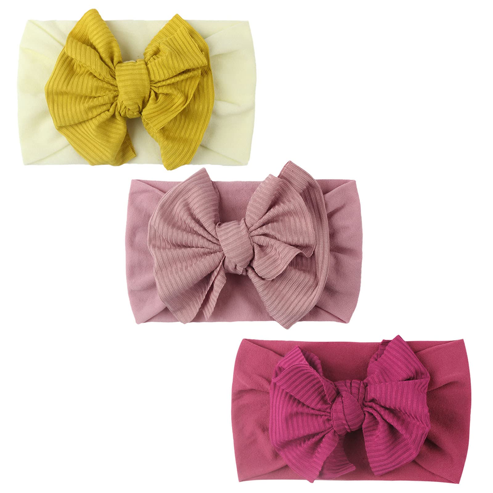 3PCS Baby Girls Hair Bows Headbands - Solid Color Hair Accessories for Kids, Toddlers & Infants - Perfect for Baptism, Parties, and Everyday Wear (One Size)