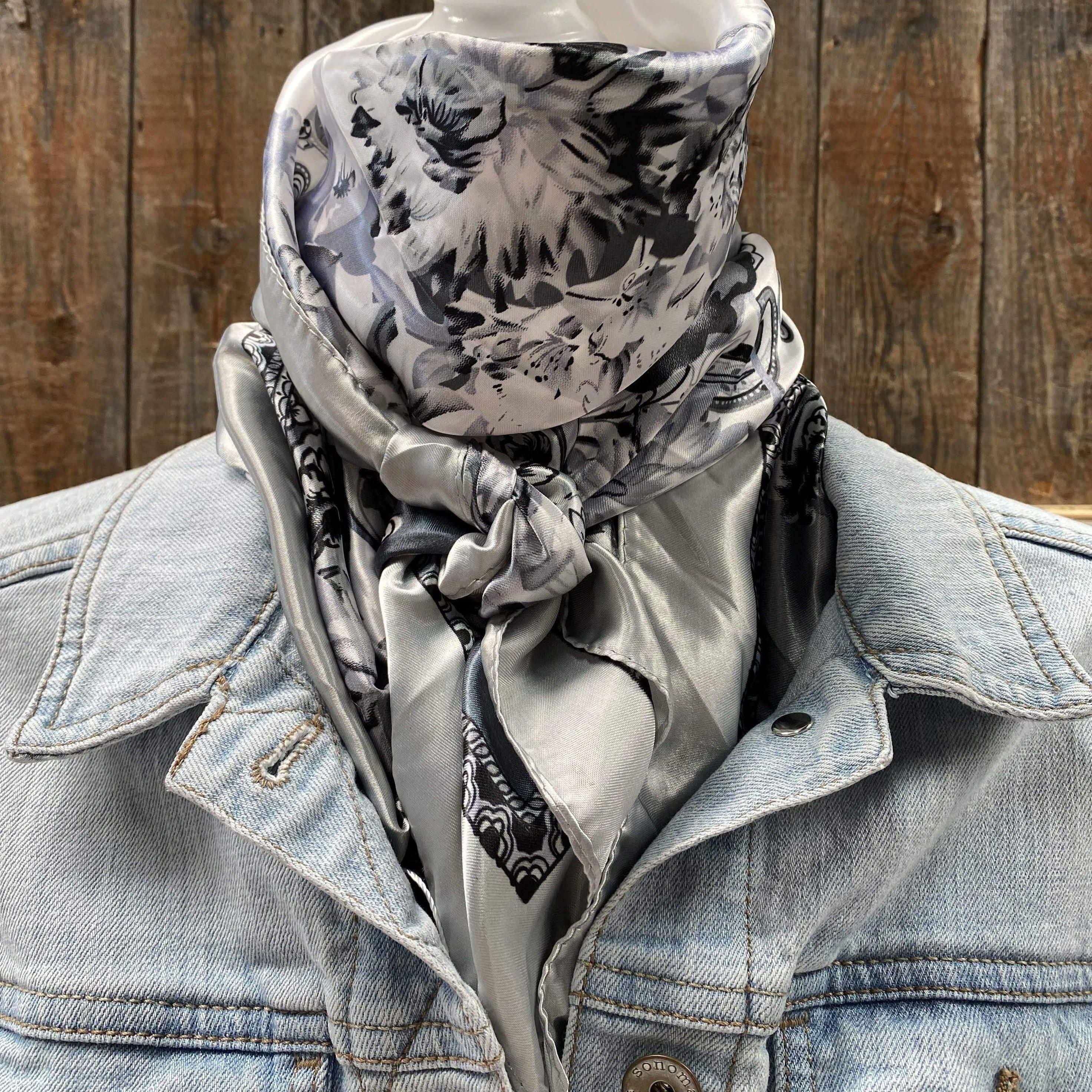 35X35 Silver & White Paisley Wild Scarf - Western Bandana for Cowboy, Cowgirl & Horse Riding - Fashion Accessory for Rodeo, Ranch & Outdoor Adventures