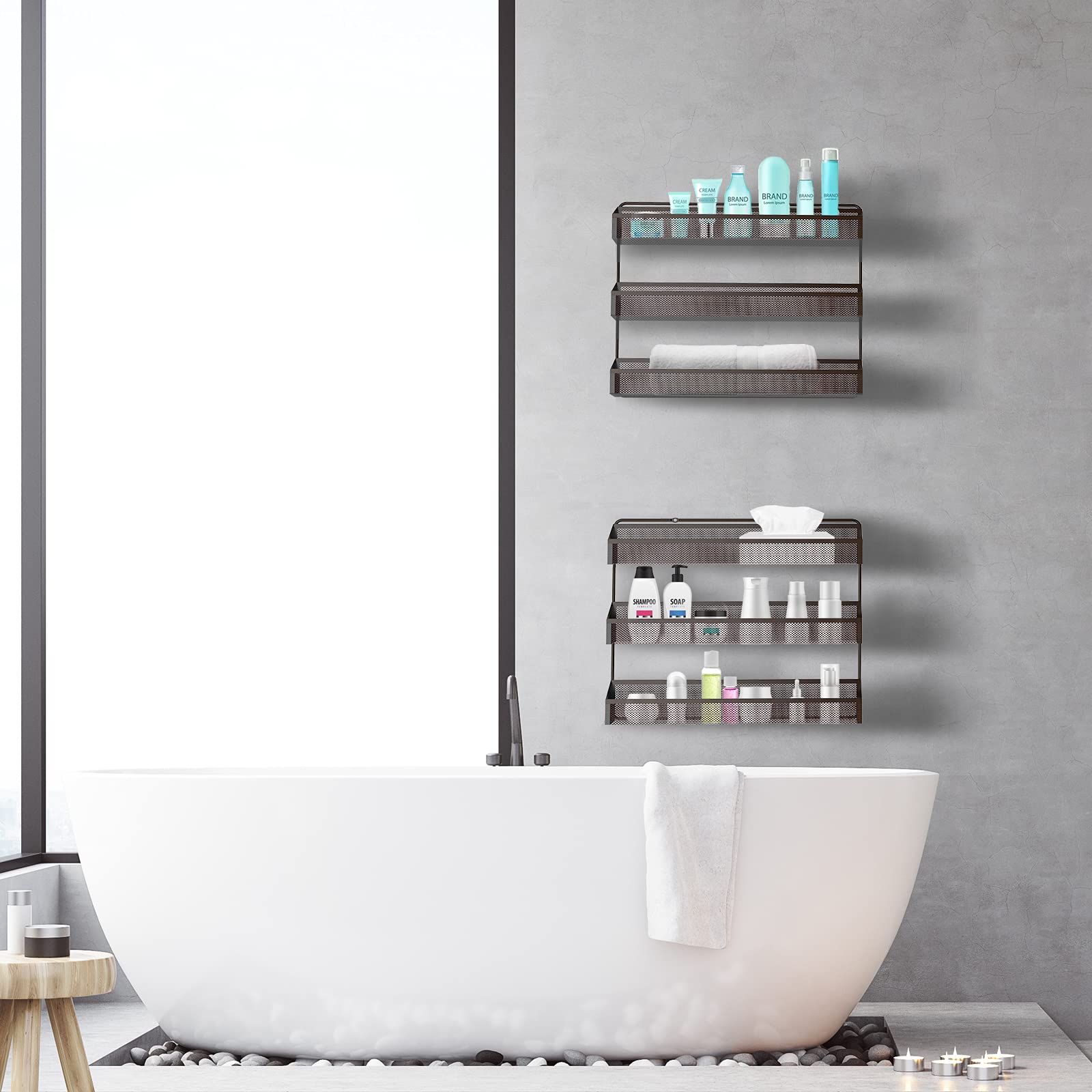 2 Pack AULEDIO 3-Tier Spice Rack Organizer - Countertop or Wall Mounted Kitchen Cabinet Storage Shelf for Spices, Cosmetics & Bathroom Essentials - Bronze Finish | Perfect for Pantry, Cupboard & Shower Organization